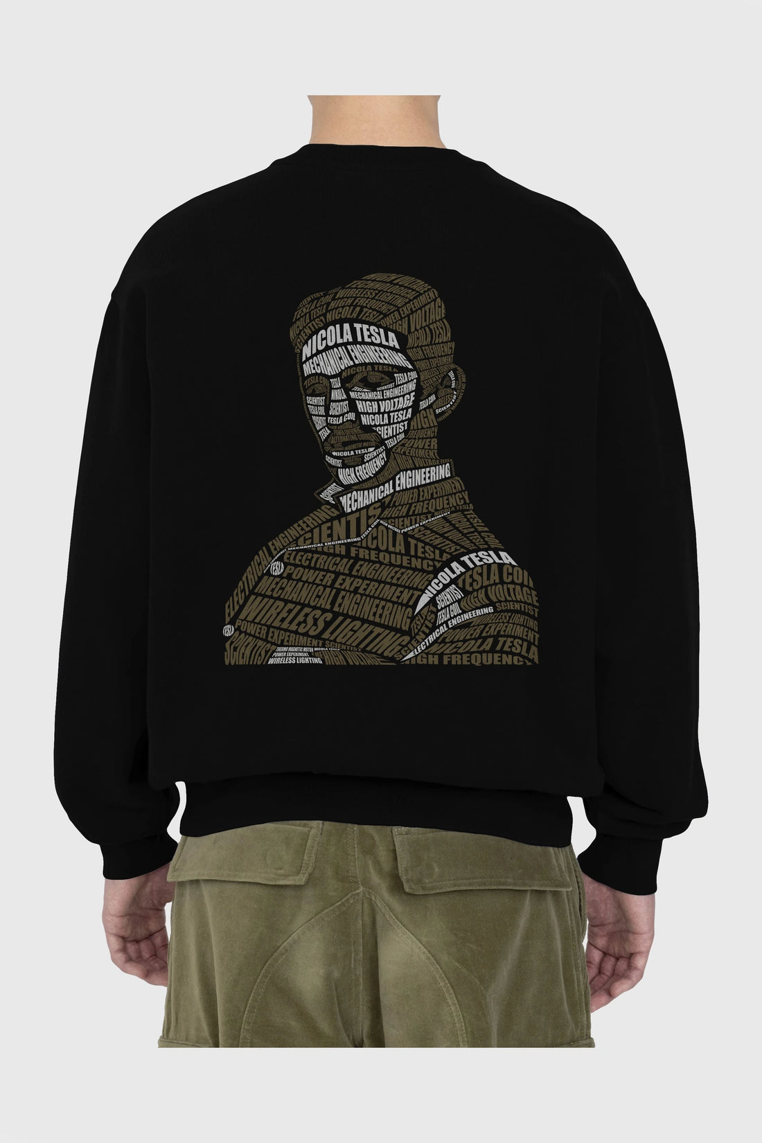 Nikola Tesla Calligram Arka Baskılı Oversize Sweatshirt Erkek Kadın Unisex