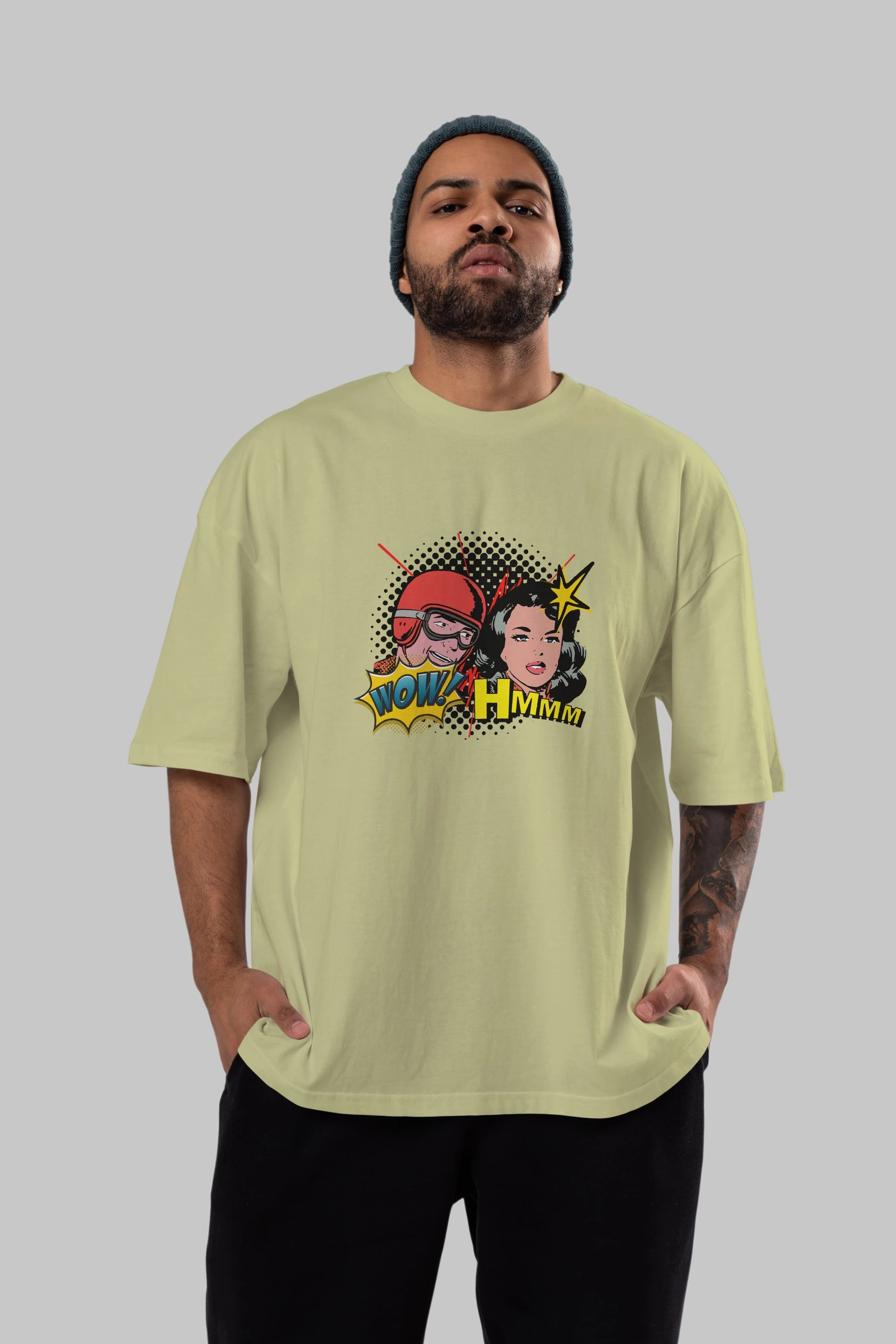 Comic Wow Yazılı Ön Baskılı Oversize t-shirt Erkek Kadın Unisex