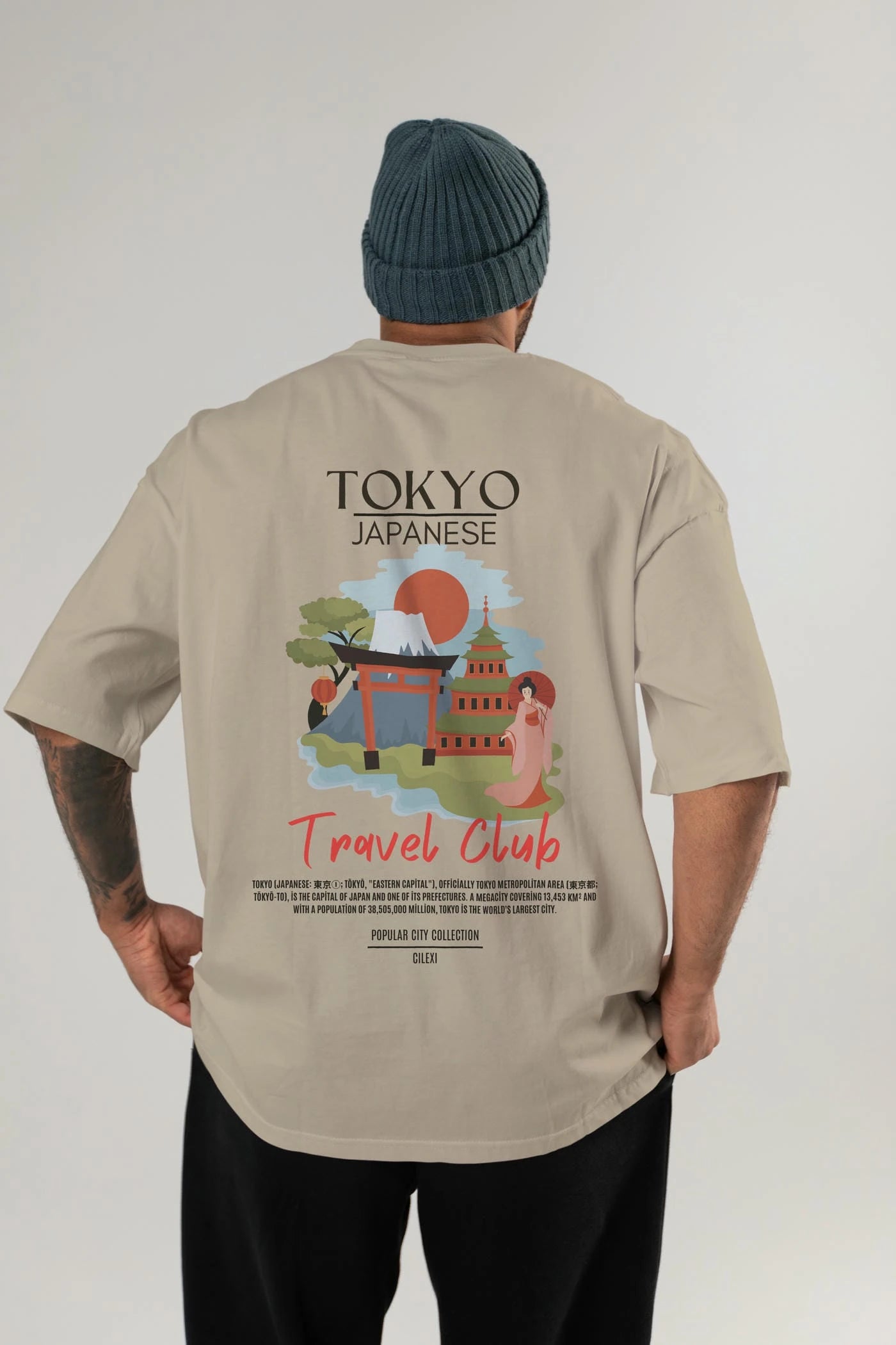 Tokyo Japanese Arka Baskılı Oversize t-shirt Erkek Kadın Pamuk Bisiklet Yaka tişort