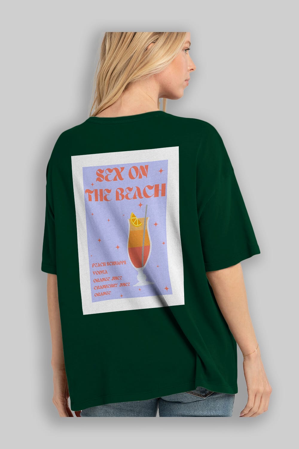 Sex On The Beach Arka Baskılı Oversize t-shirt Erkek Kadın Unisex %100 Pamuk Bisiklet Yaka tişort