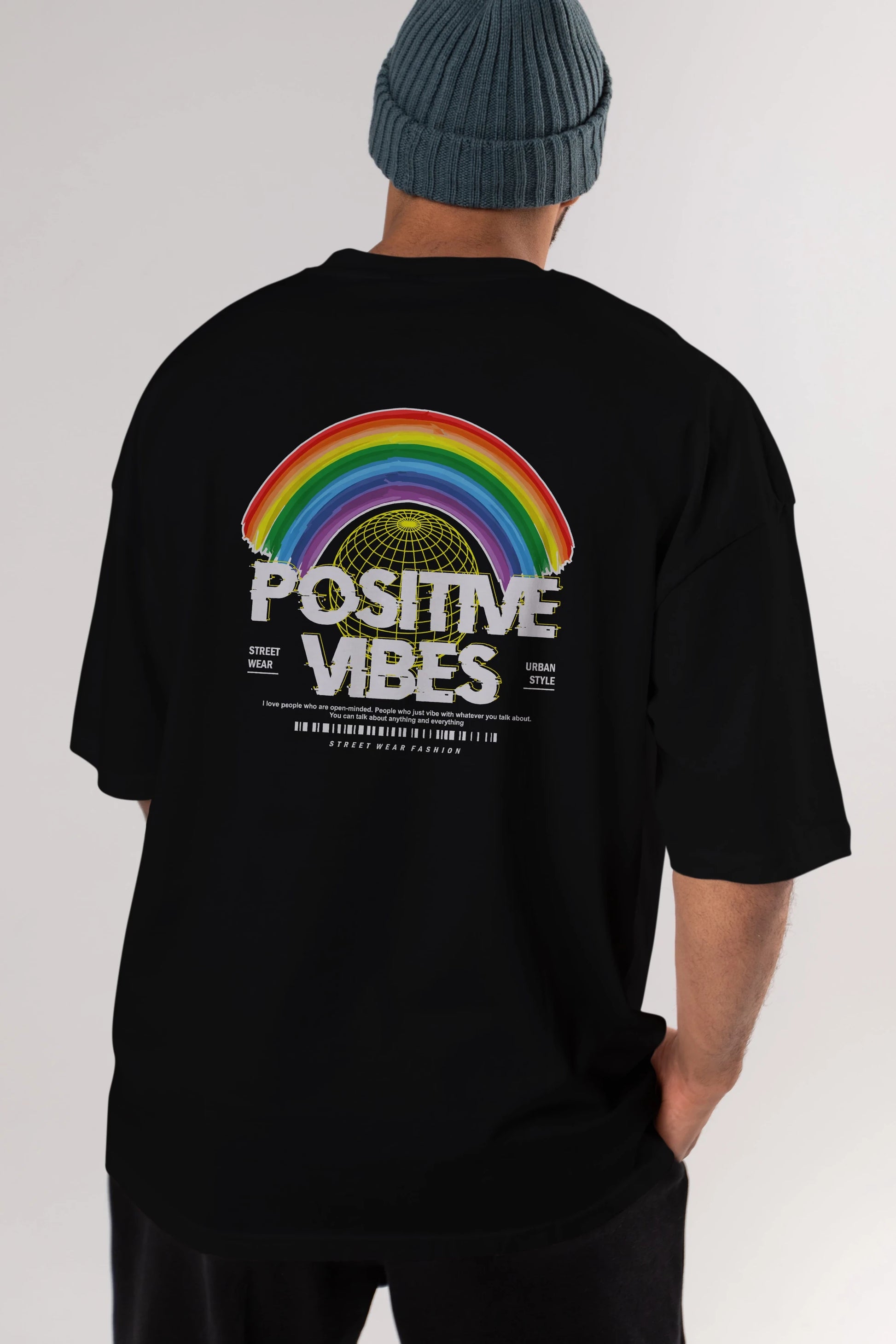 Positive Vibes Arka Baskılı Oversize t-shirt Erkek Kadın Unisex