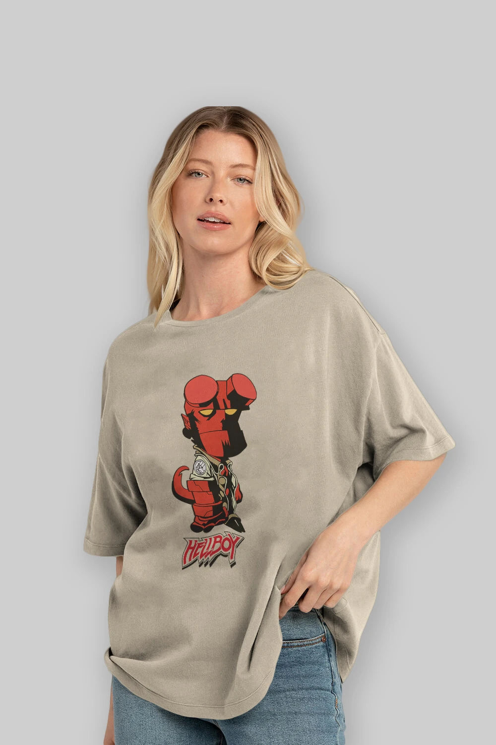 Hellboy (1) Ön Baskılı Oversize t-shirt Erkek Kadın Unisex %100 Pamuk Bisiklet Yaka tişort