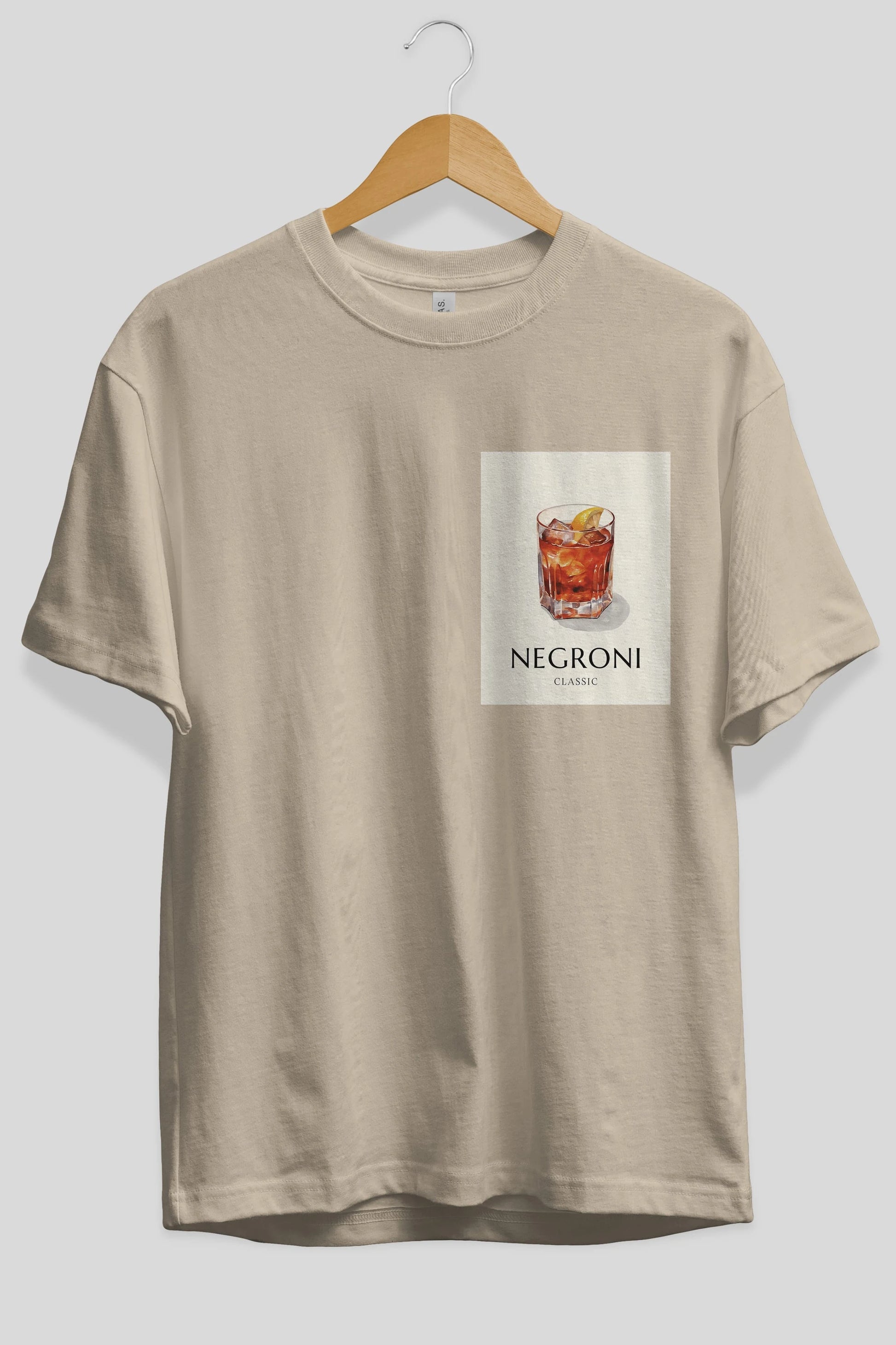 Negroni Classic Ön Sol Baskılı Oversize t-shirt Erkek Kadın Unisex %100 Pamuk Bisiklet Yaka tişort