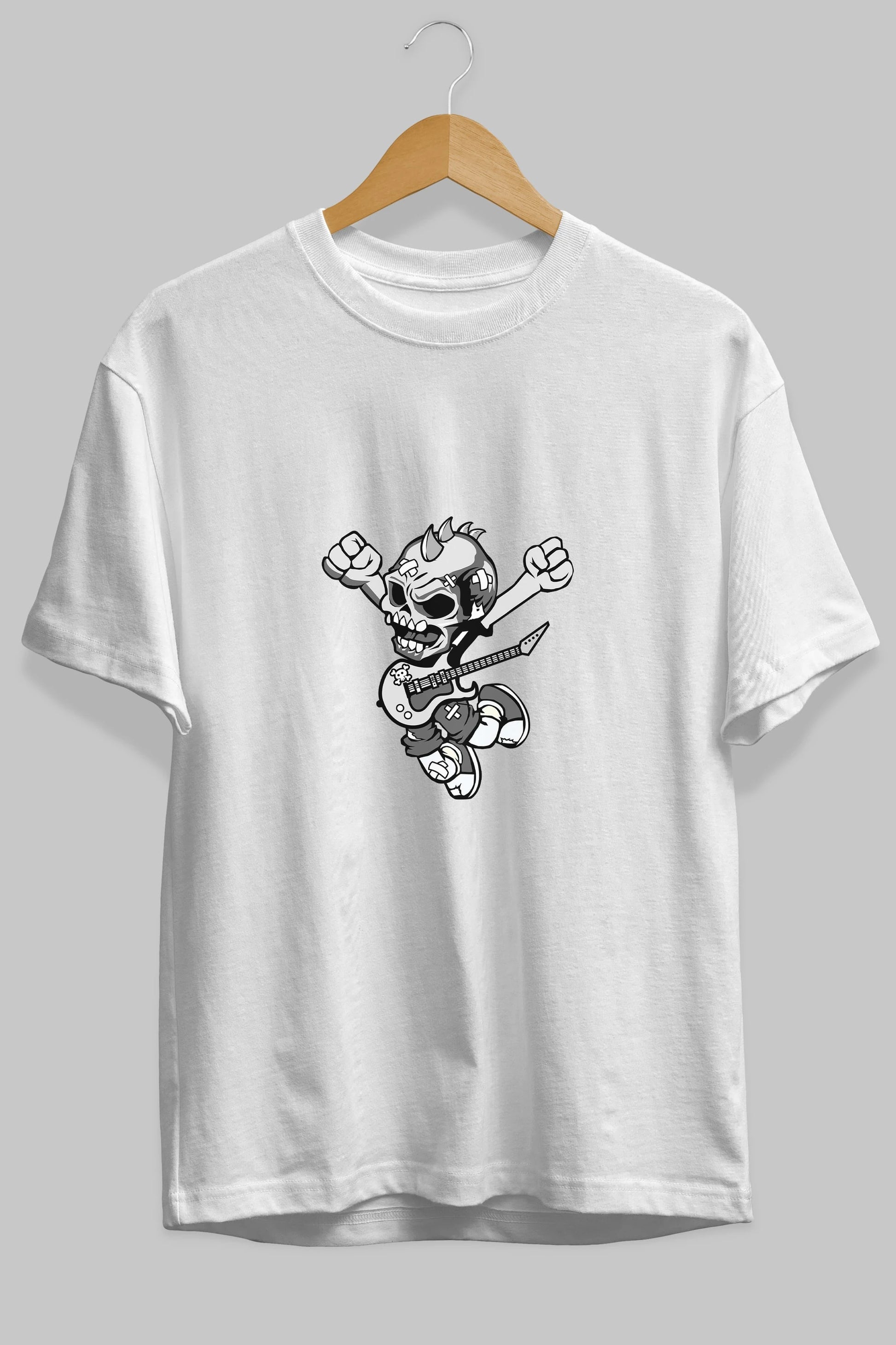 Punk Rocker Metal Guitar Ön Baskılı Oversize t-shirt Erkek Kadın Unisex %100 Pamuk tişort