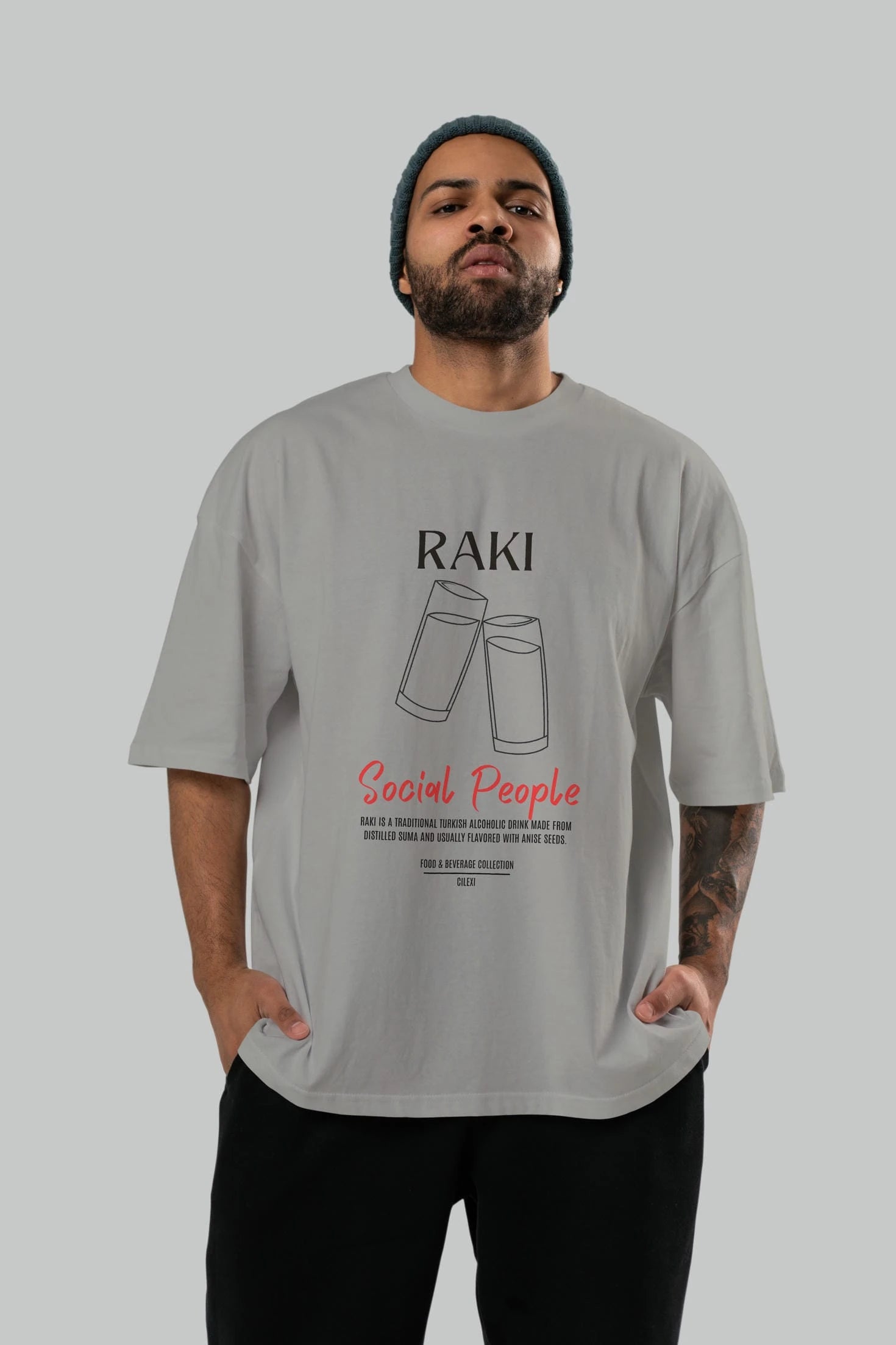 Rakı Kokteyl Serisi ön Baskılı Oversize t-shirt Erkek Kadın %100 Pamuk Bisiklet Yaka tişort