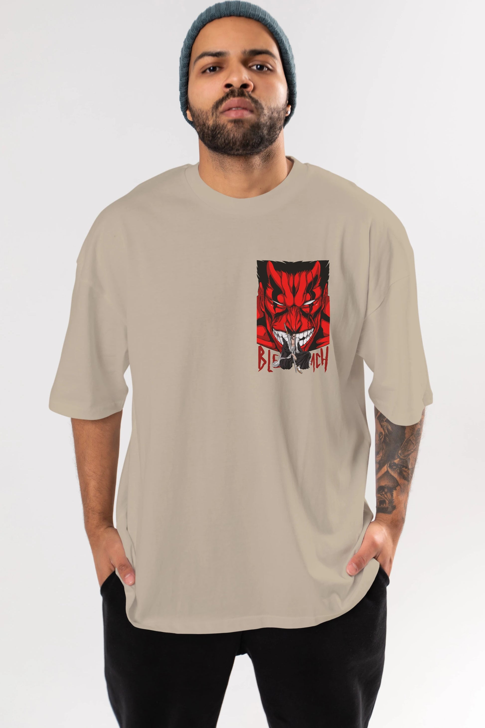 KENPACHI ZARAKI BLEACH Ön Sol Baskılı Oversize t-shirt Erkek Kadın Unisex %100 Pamuk Bisiklet Yaka tişort