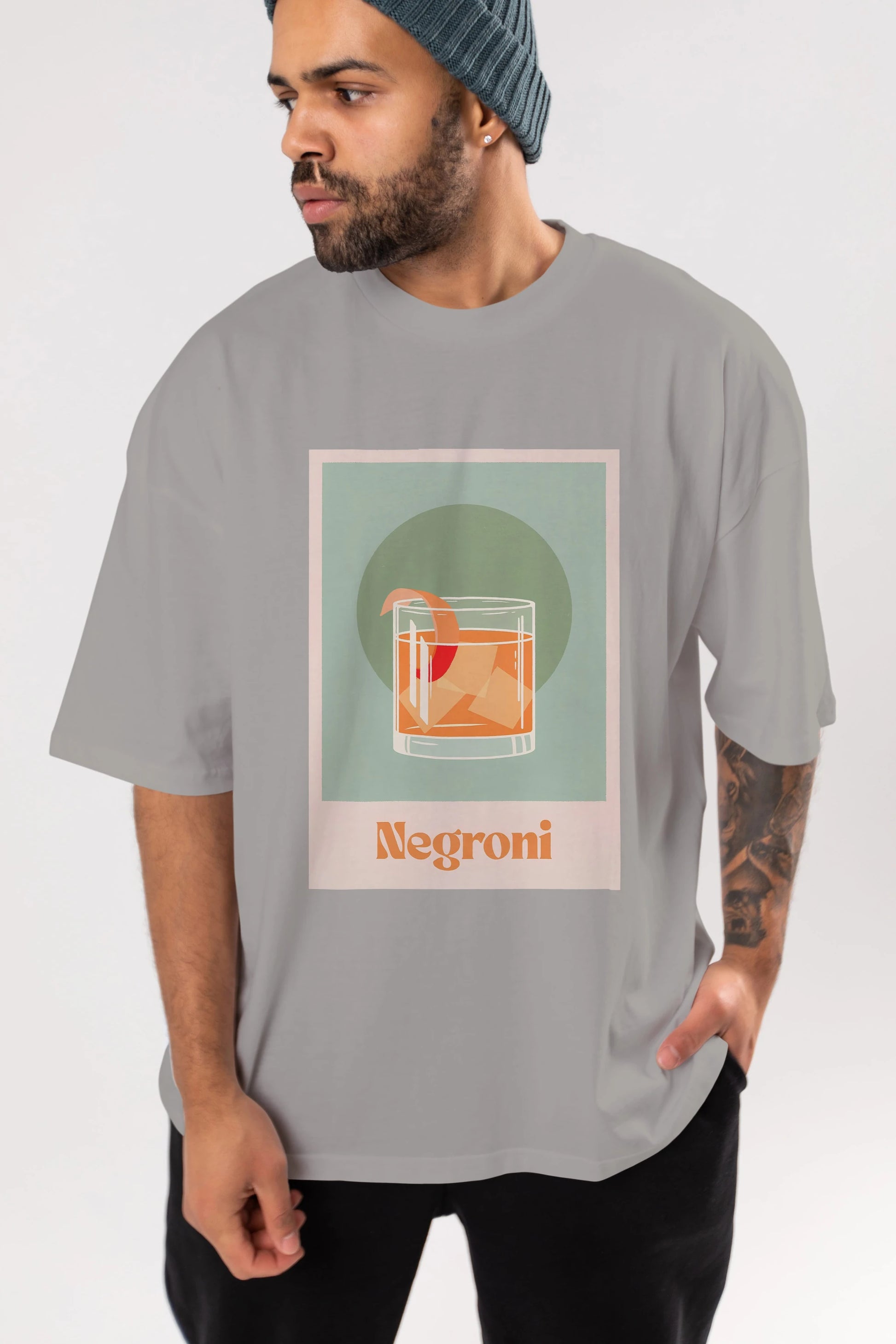 Negroni 5 Ön Baskılı Oversize t-shirt Erkek Kadın Unisex %100 Pamuk Bisiklet Yaka tişort