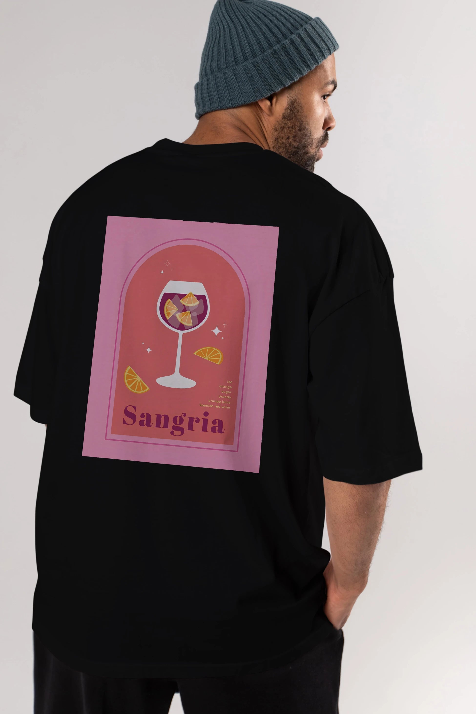 Sangria Arka Baskılı Oversize t-shirt Erkek Kadın Unisex %100 Pamuk Bisiklet Yaka tişort