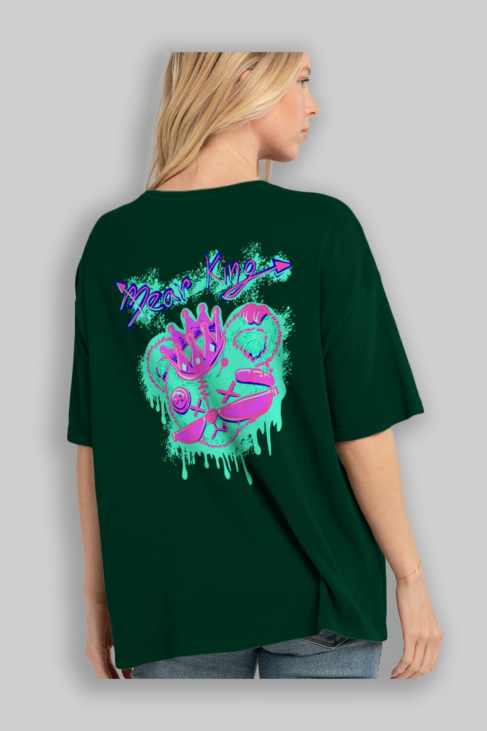Bear King Arka Baskılı Oversize t-shirt Erkek Kadın Unisex