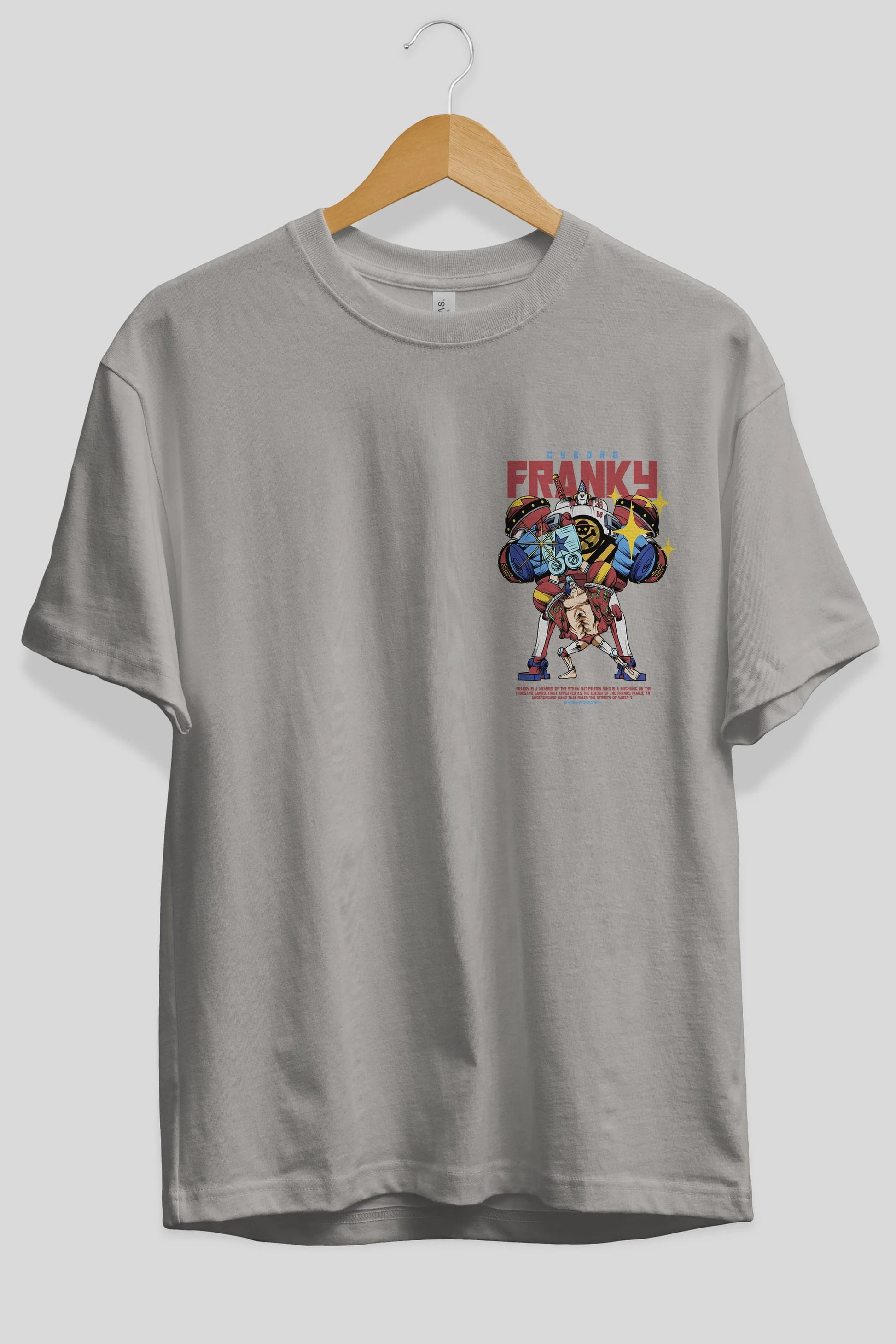 Cyborg Franky Ön Sol Baskılı Oversize t-shirt Erkek Kadın Unisex %100 Pamuk Bisiklet Yaka tişort
