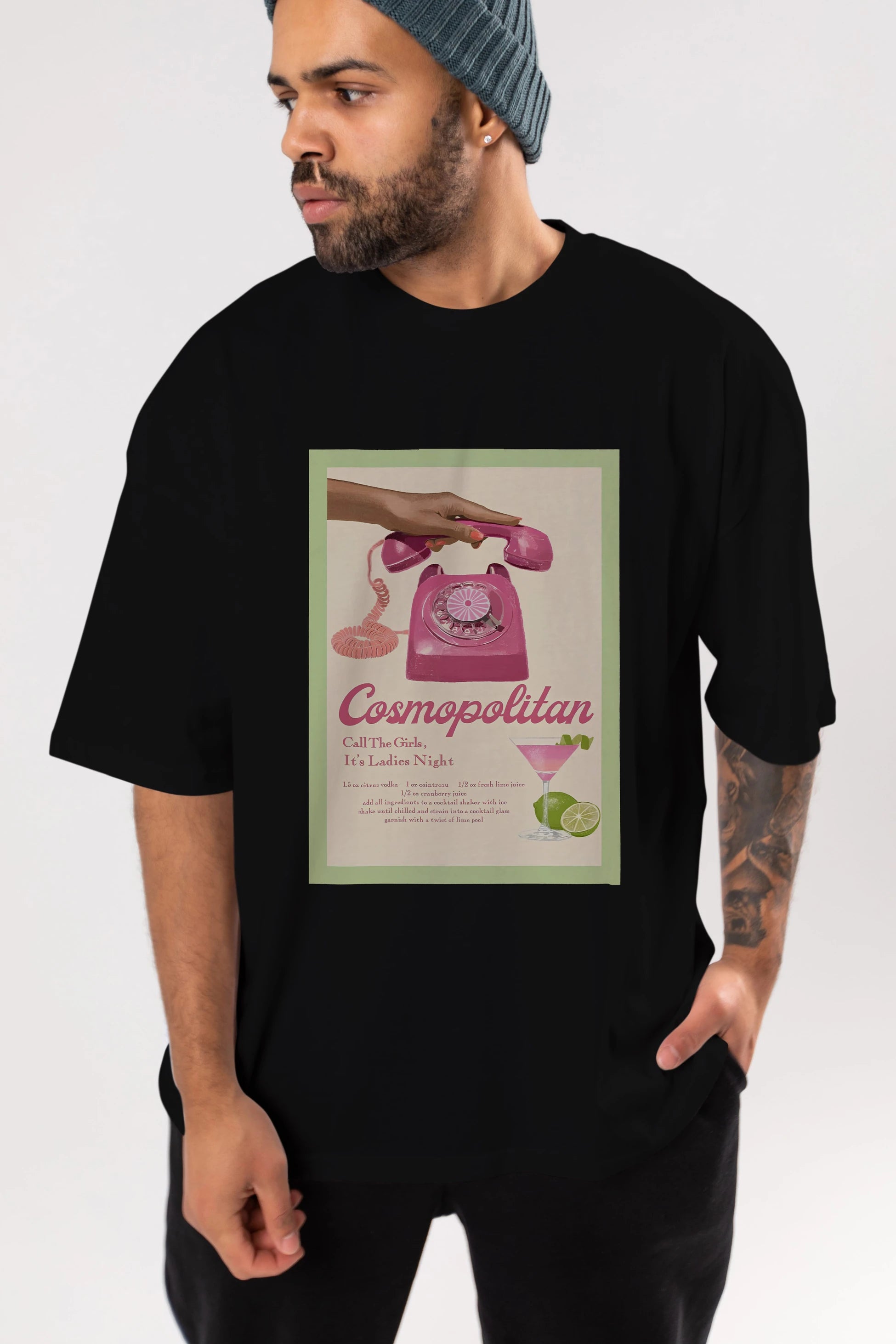 Cosmopolitan 5 Ön Baskılı Oversize t-shirt Erkek Kadın Unisex %100 Pamuk Bisiklet Yaka tişort