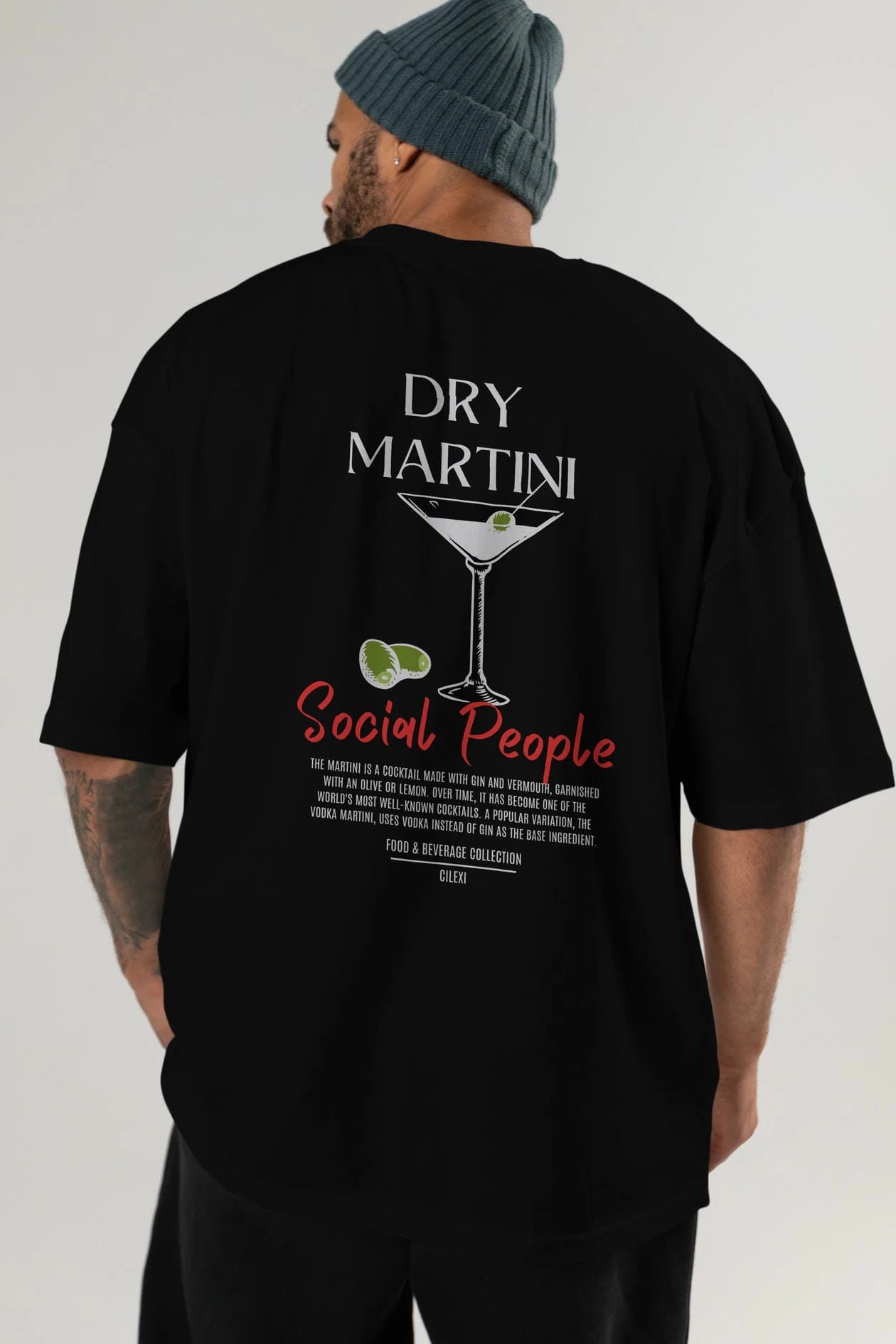 Dry Martını Kokteyl Serisi Baskılı Oversize t-shirt Erkek Kadın Unisex %100 Pamuk Bisiklet Yaka tişort