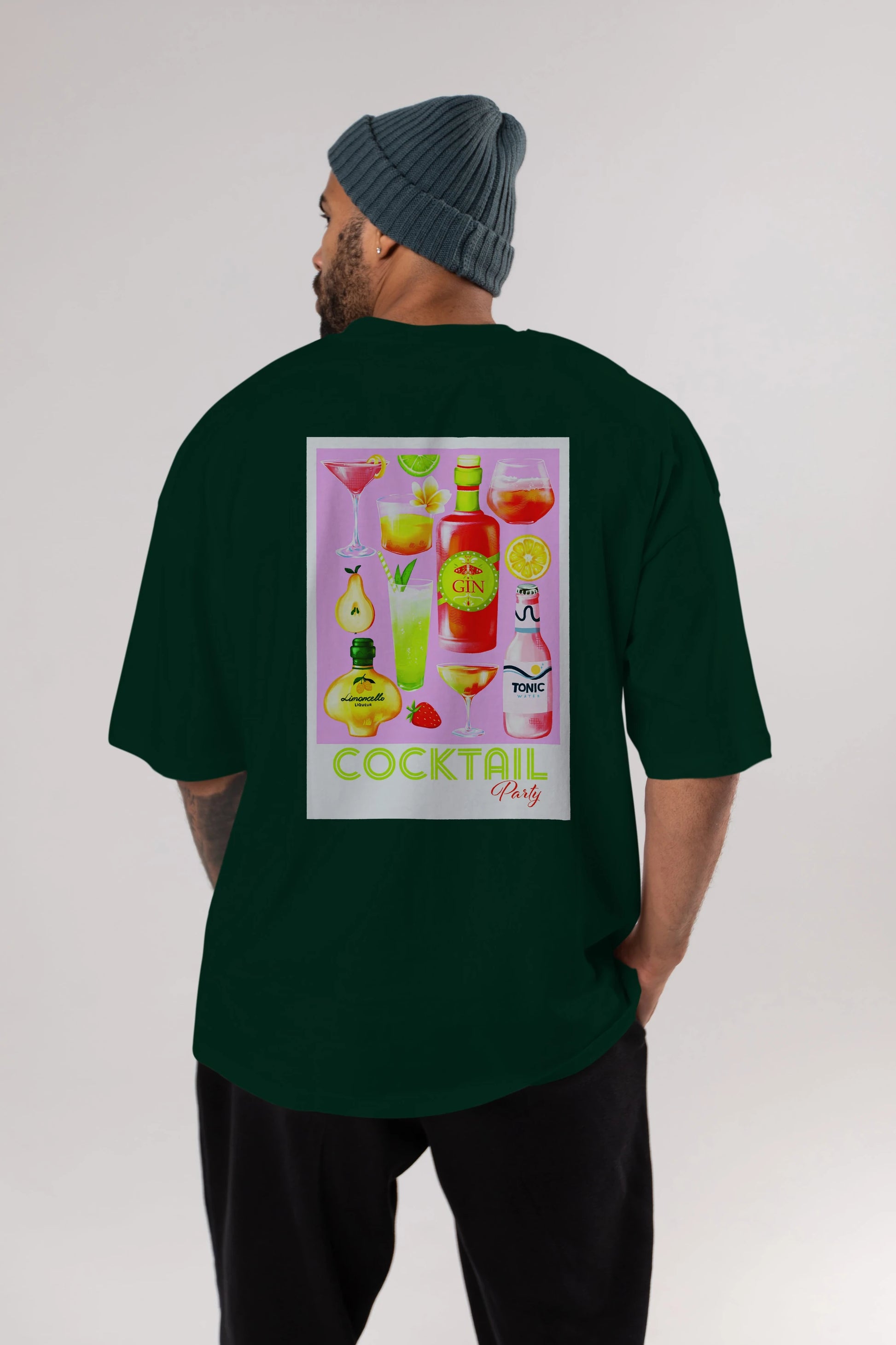 Cocktail Party Arka Baskılı Oversize t-shirt Erkek Kadın Unisex %100 Pamuk Bisiklet Yaka tişort