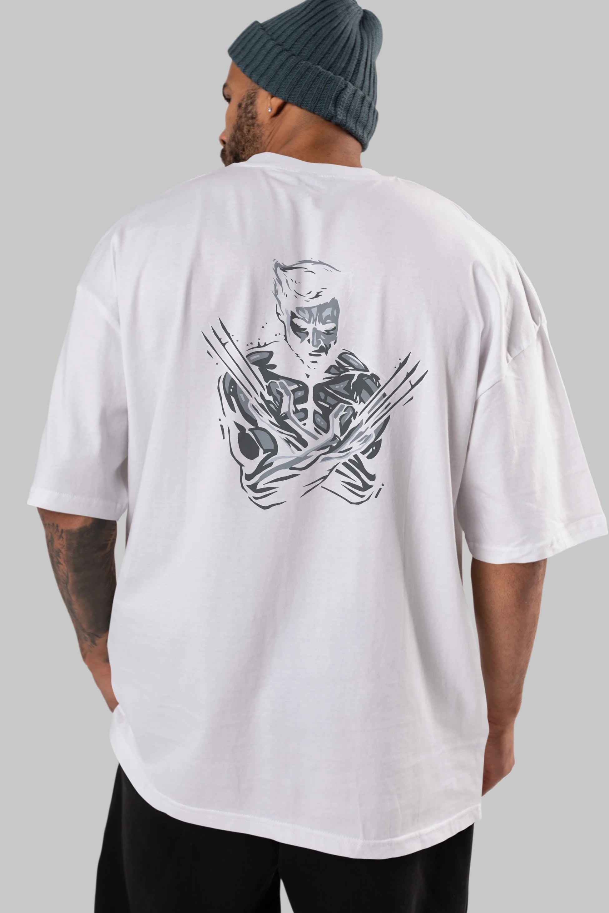 Wolverine Arka Baskılı Oversize t-shirt Erkek Kadın Unisex %100 Pamuk Bisiklet Yaka tişort