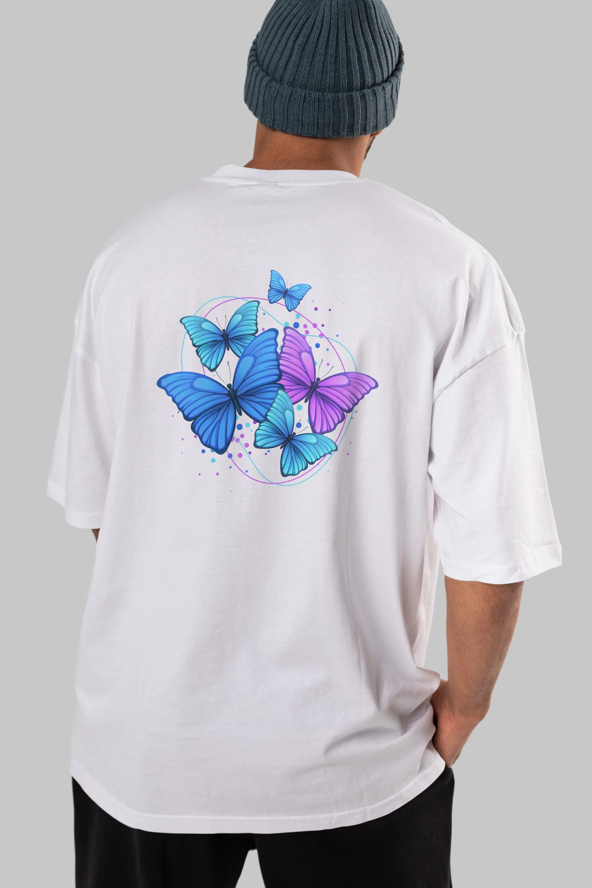 Kelebek Arka Baskılı Oversize t-shirt Erkek Kadın Unisex