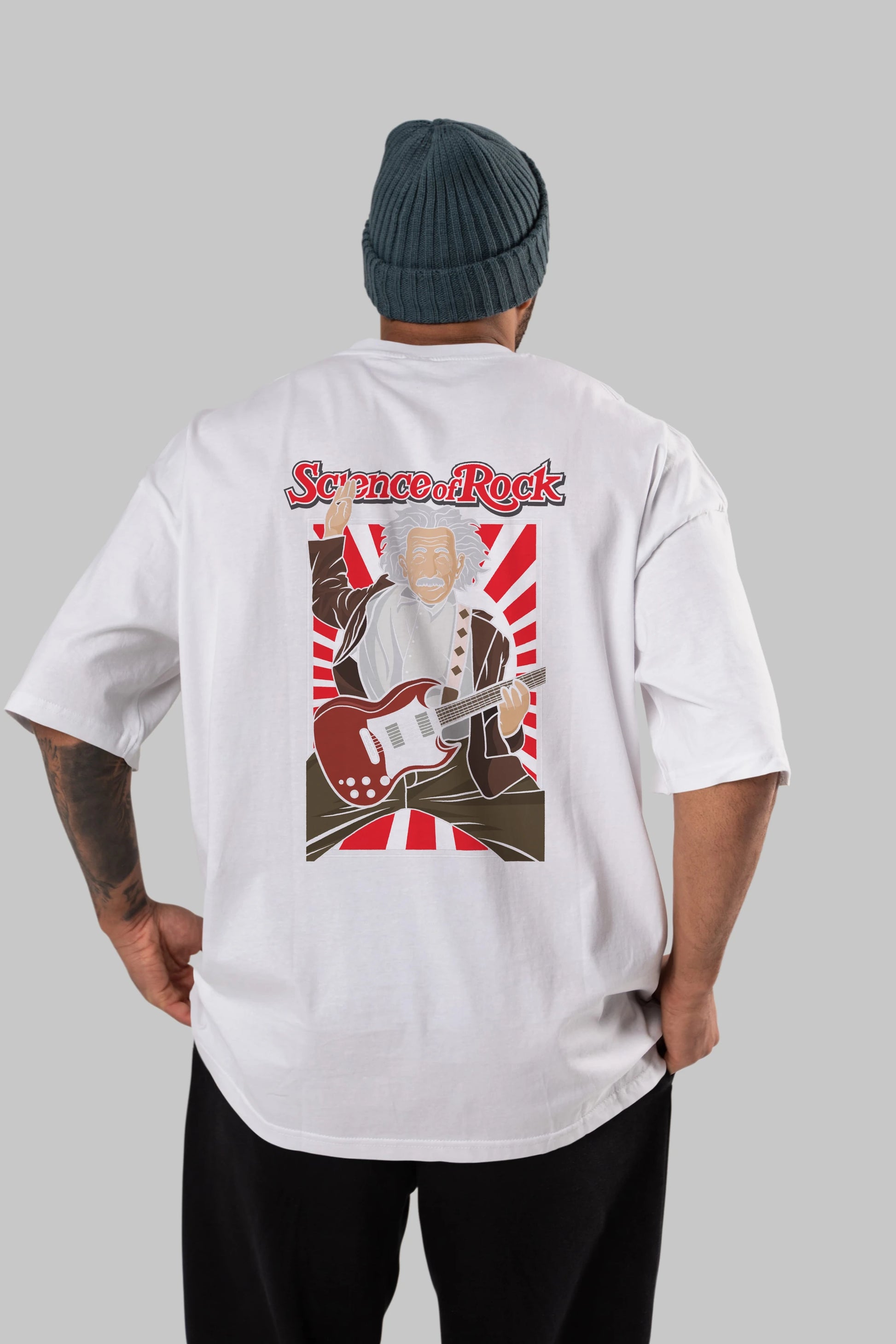 Einstein Science Of Rock Arka Baskılı Oversize t-shirt Erkek Kadın Unisex %100 Pamuk tişort