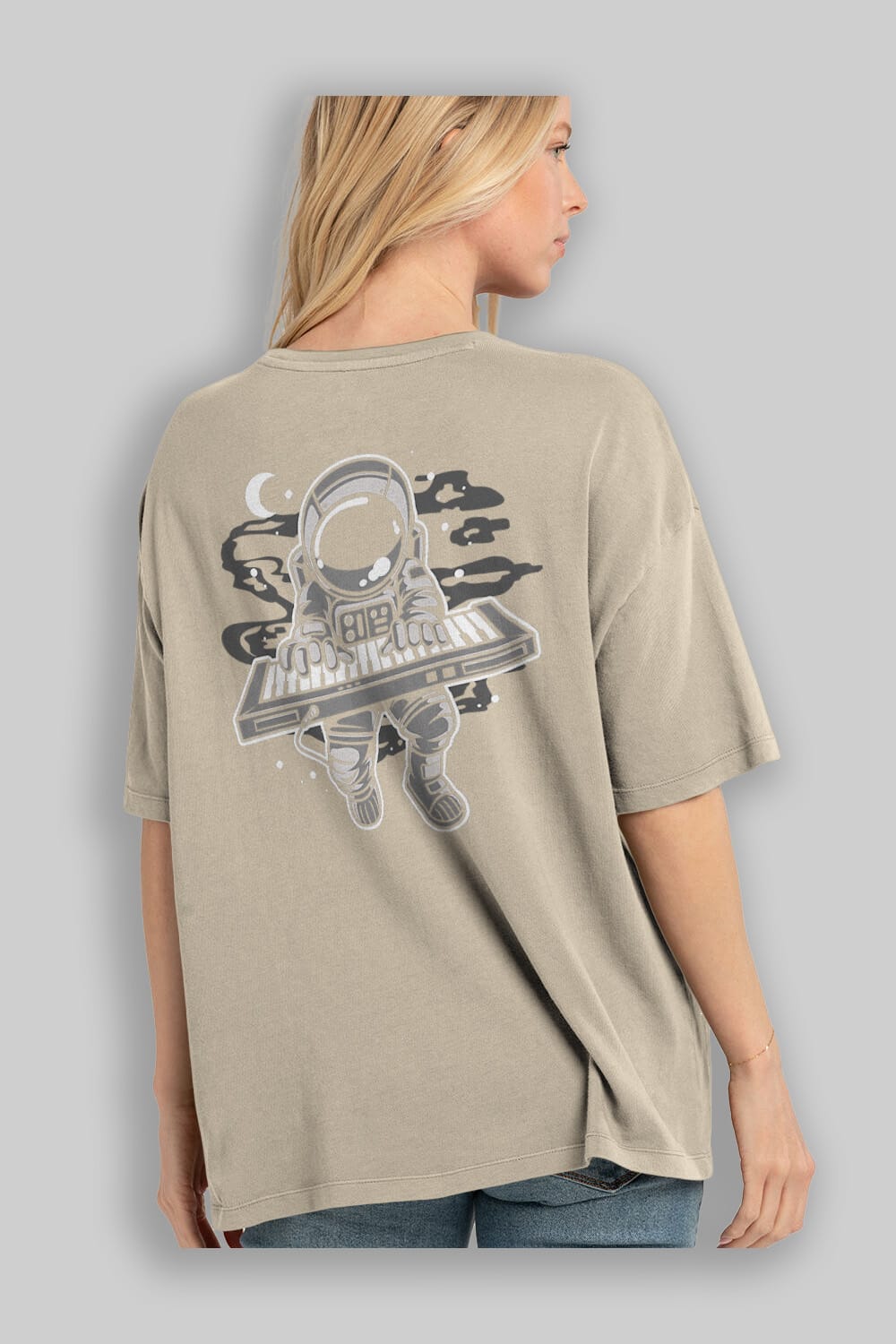 Astronaut Keyboard Arka Baskılı Oversize t-shirt Erkek Kadın Unisex