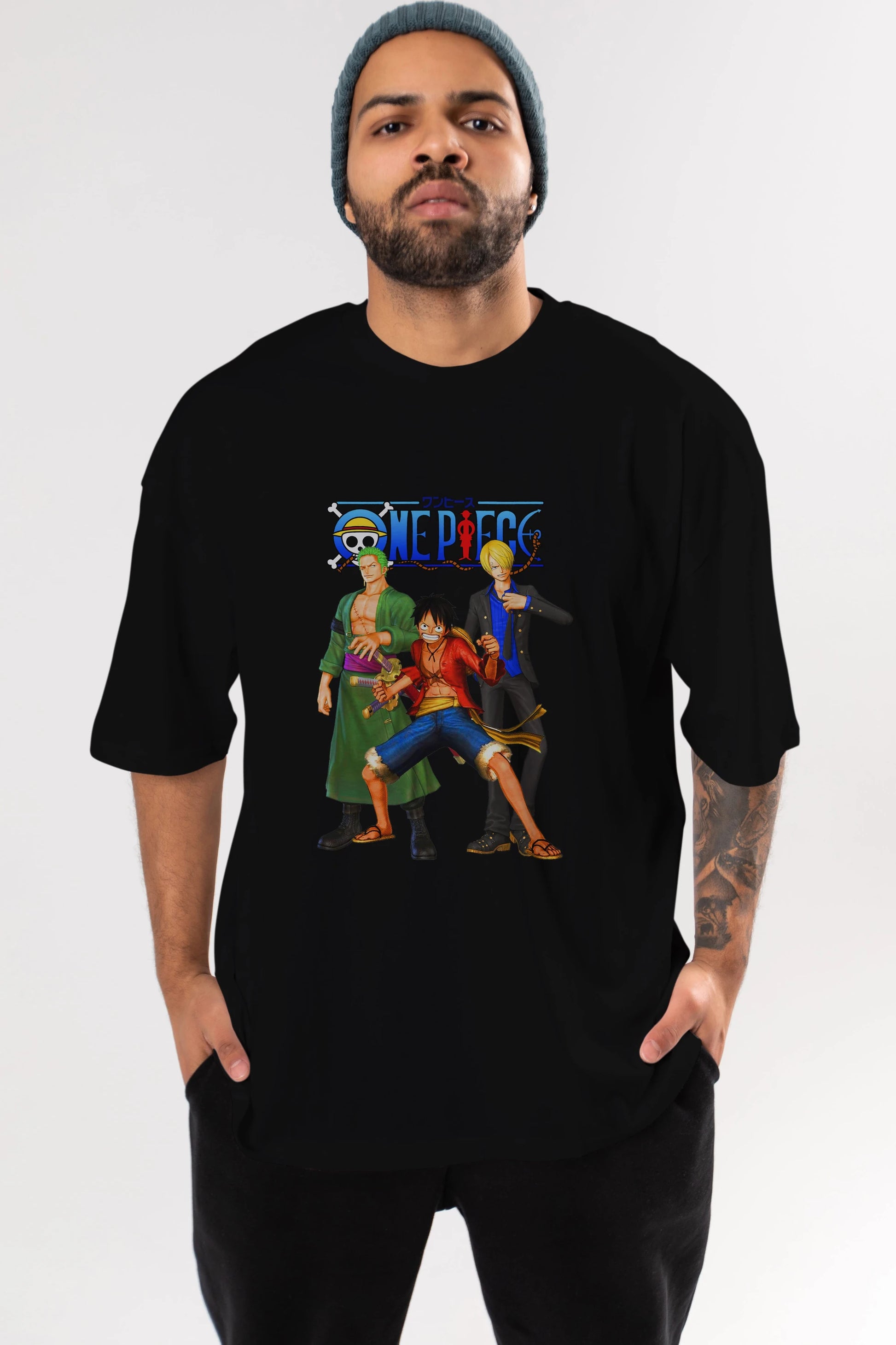 Luffy Sanji Zoro Anime Ön Baskılı Oversize t-shirt Erkek Kadın Unisex