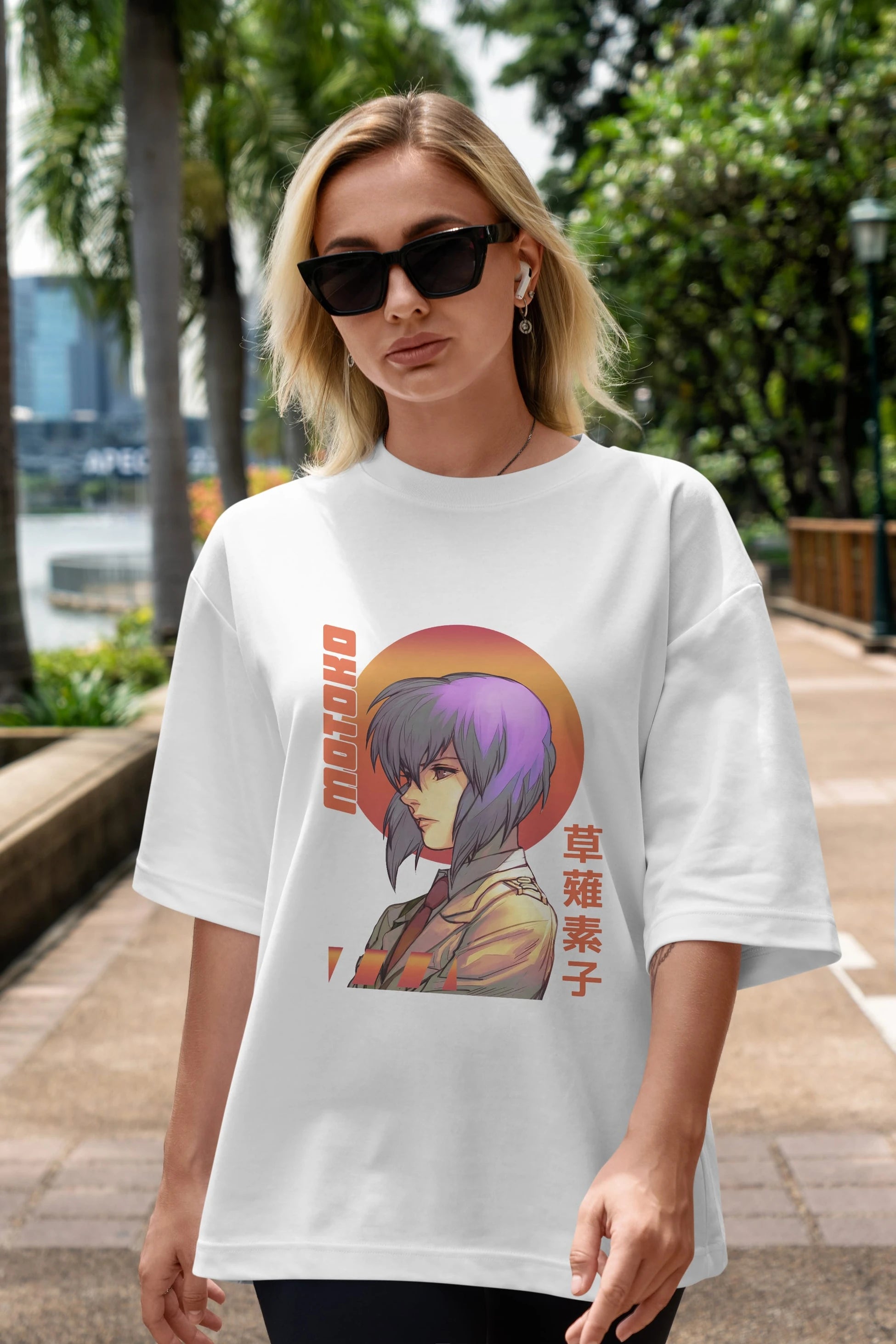 Motoko Kusanagi 10 Anime Ön Baskılı Oversize t-shirt %100 pamuk Erkek Kadın Unisex