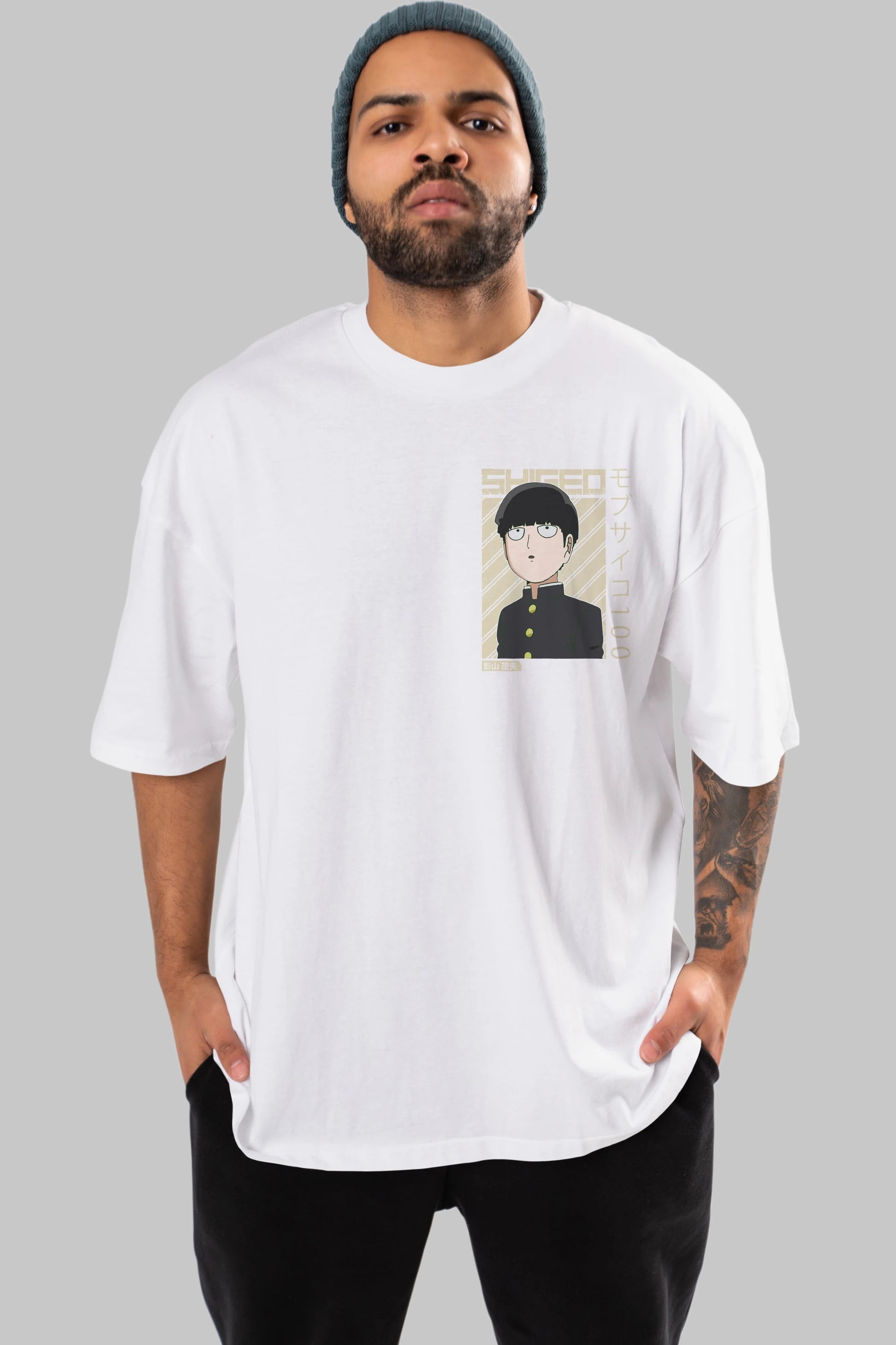 Shigeo Kageyama 2 Ön Sol Baskılı Oversize t-shirt Erkek Kadın Unisex %100 Pamuk Bisiklet Yaka tişort