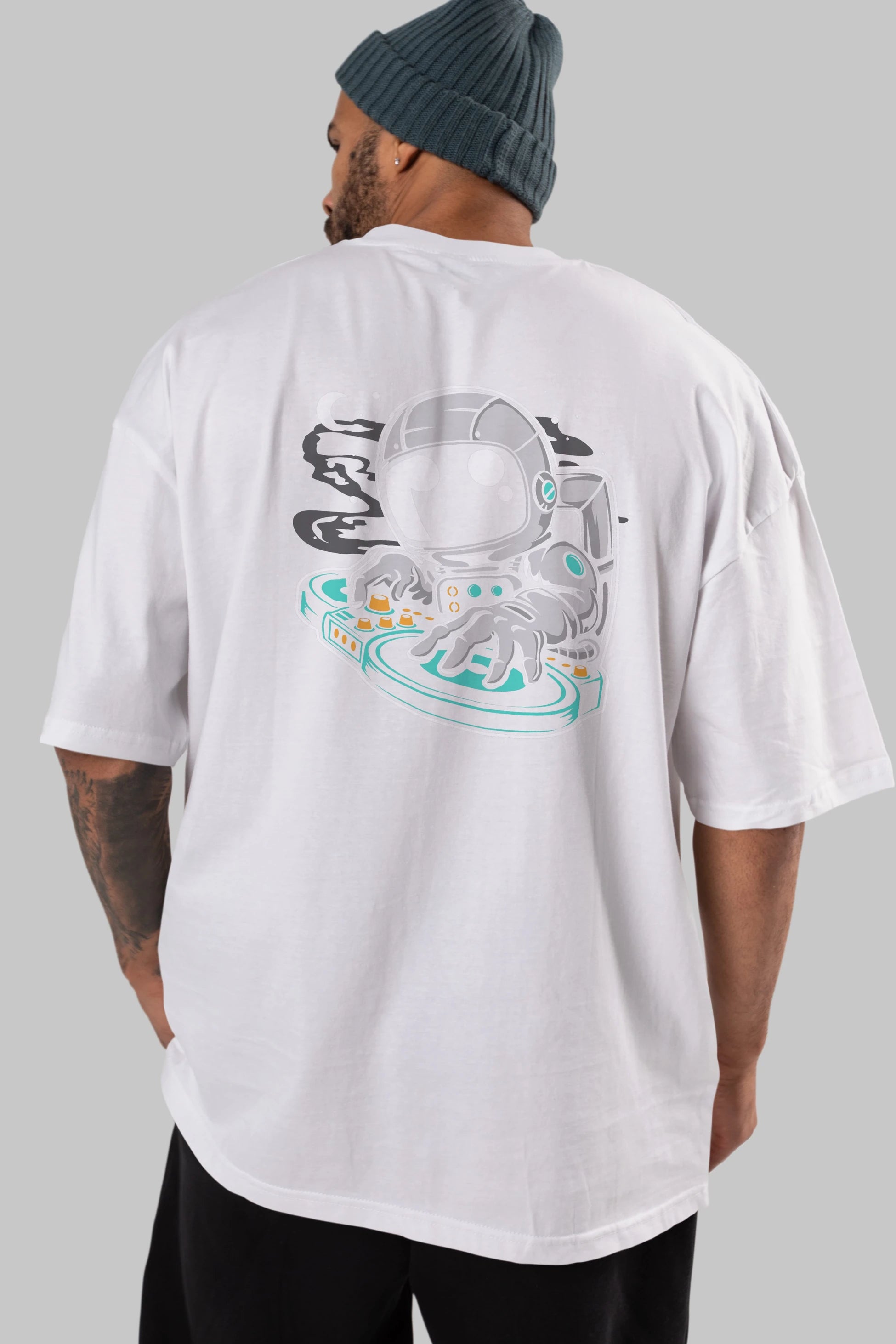 Astronaut DJ Arka Baskılı Oversize t-shirt Erkek Kadın Unisex