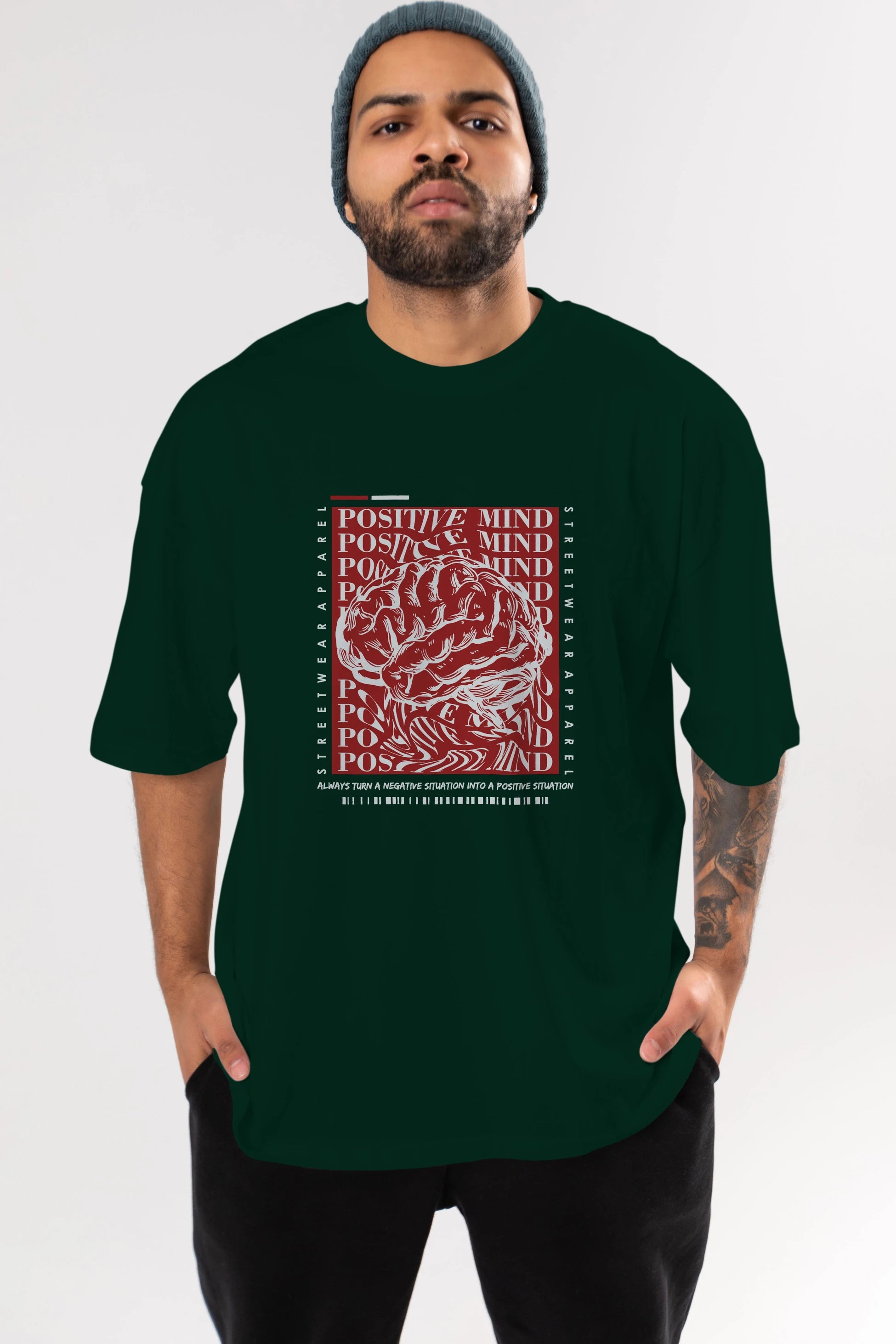 Positive Mind Ön Baskılı Oversize t-shirt Erkek Kadın Unisex