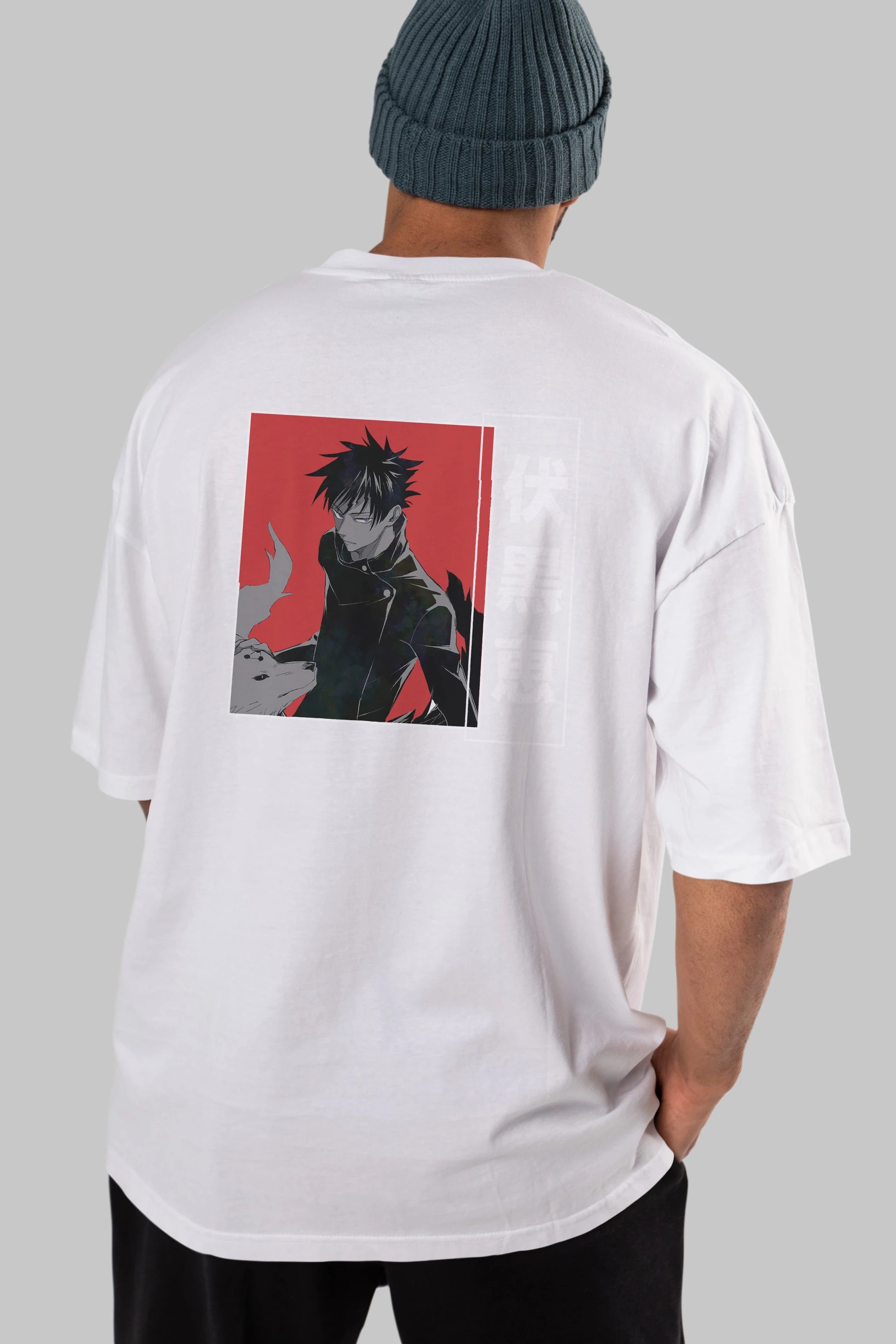 Megumi Fushiguro Anime Arka Baskılı Oversize t-shirt Erkek Kadın Unisex