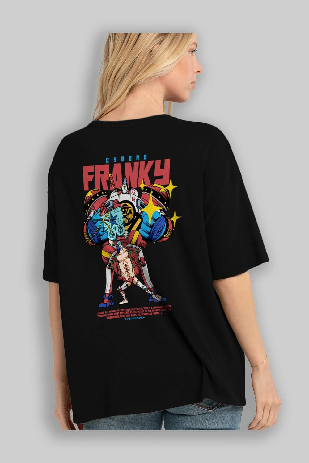 Cyborg Franky Anime Arka Baskılı Oversize t-shirt Erkek Kadın Unisex
