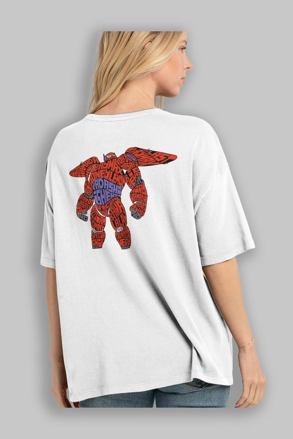Baymax Arka Baskılı Oversize t-shirt %100 pamuk Erkek Kadın Unisex