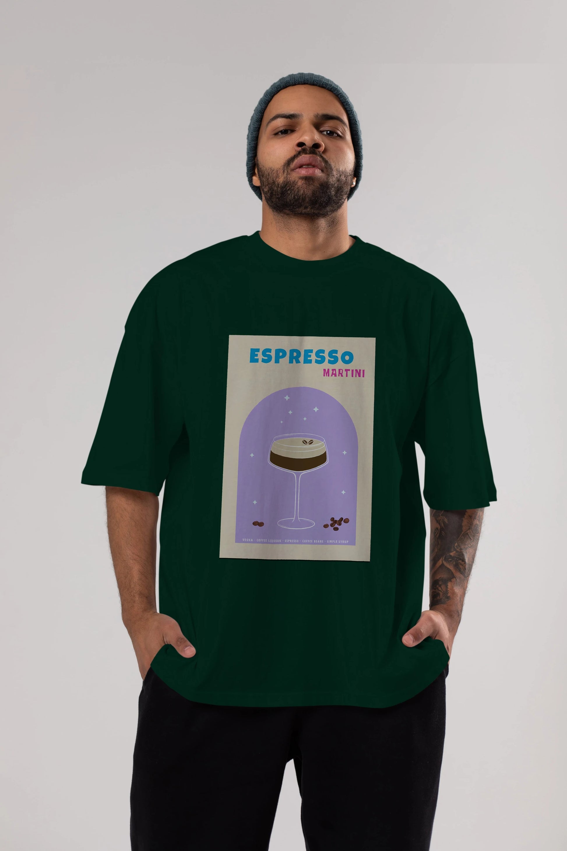 Espresso Martini 5 Ön Baskılı Oversize t-shirt Erkek Kadın Unisex %100 Pamuk Bisiklet Yaka tişort