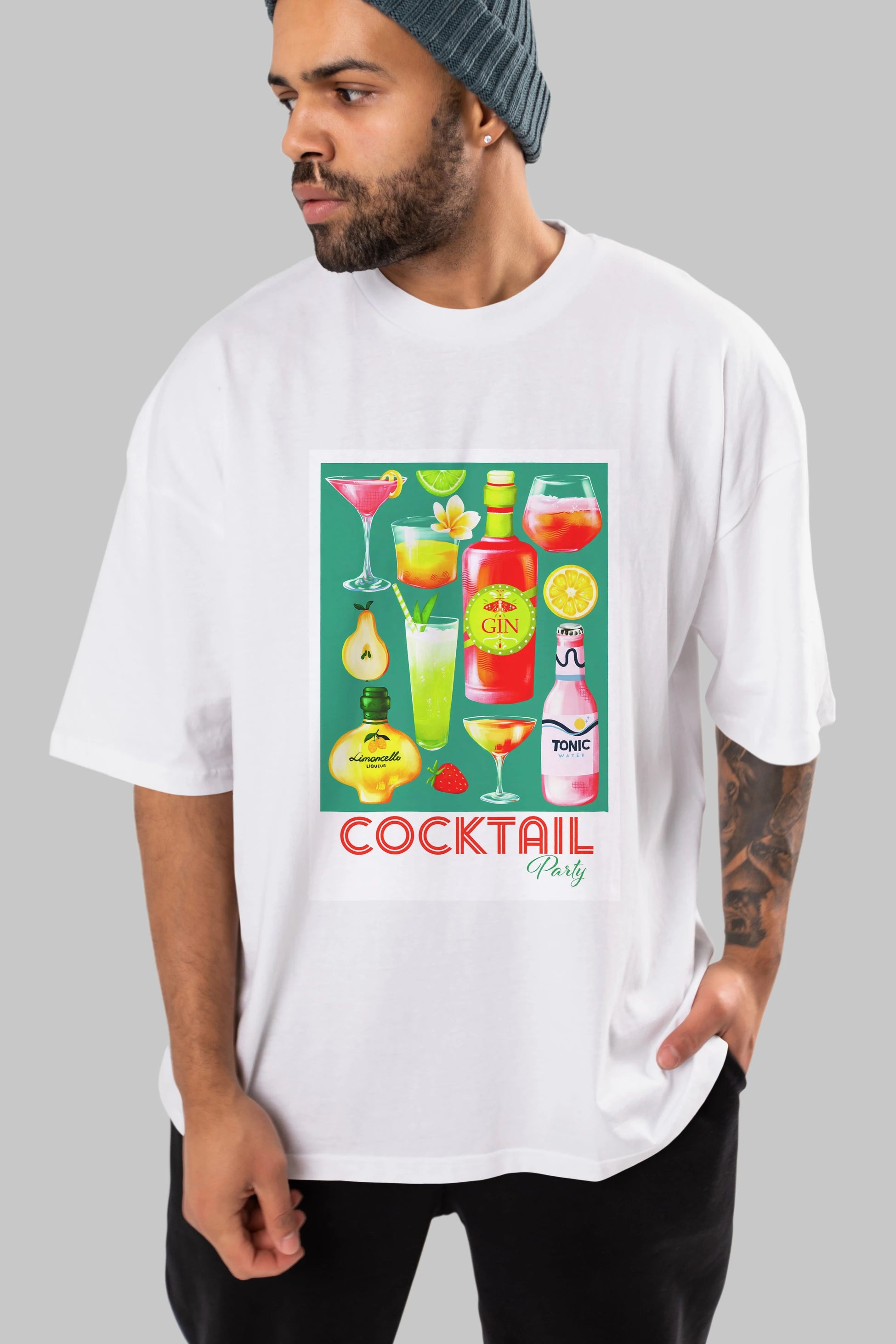 Cocktail Party 2 Ön Baskılı Oversize t-shirt Erkek Kadın Unisex %100 Pamuk Bisiklet Yaka tişort