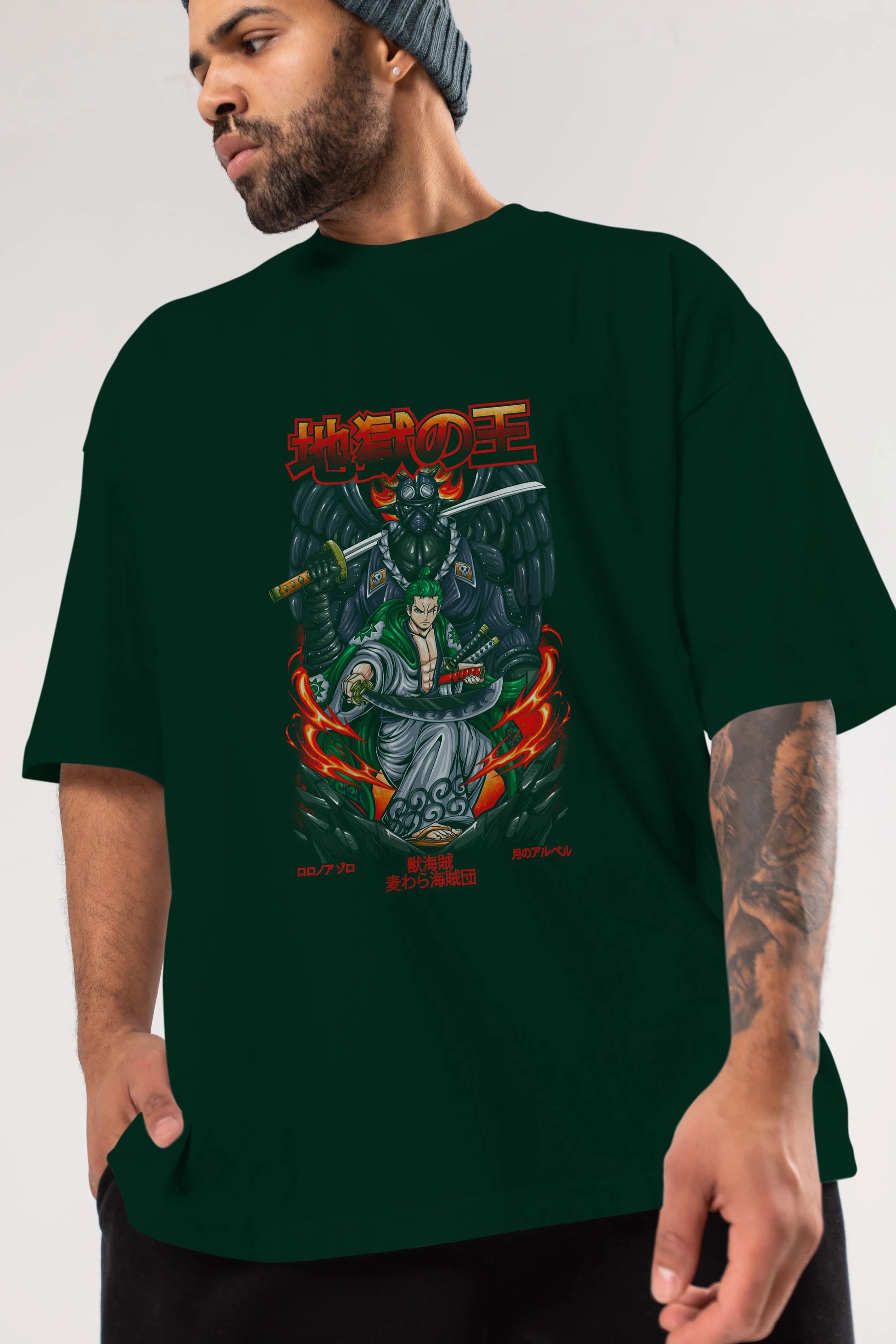 Roronoa Zoro 4 Anime Ön Baskılı Oversize t-shirt %100 pamuk Erkek Kadın Unisex