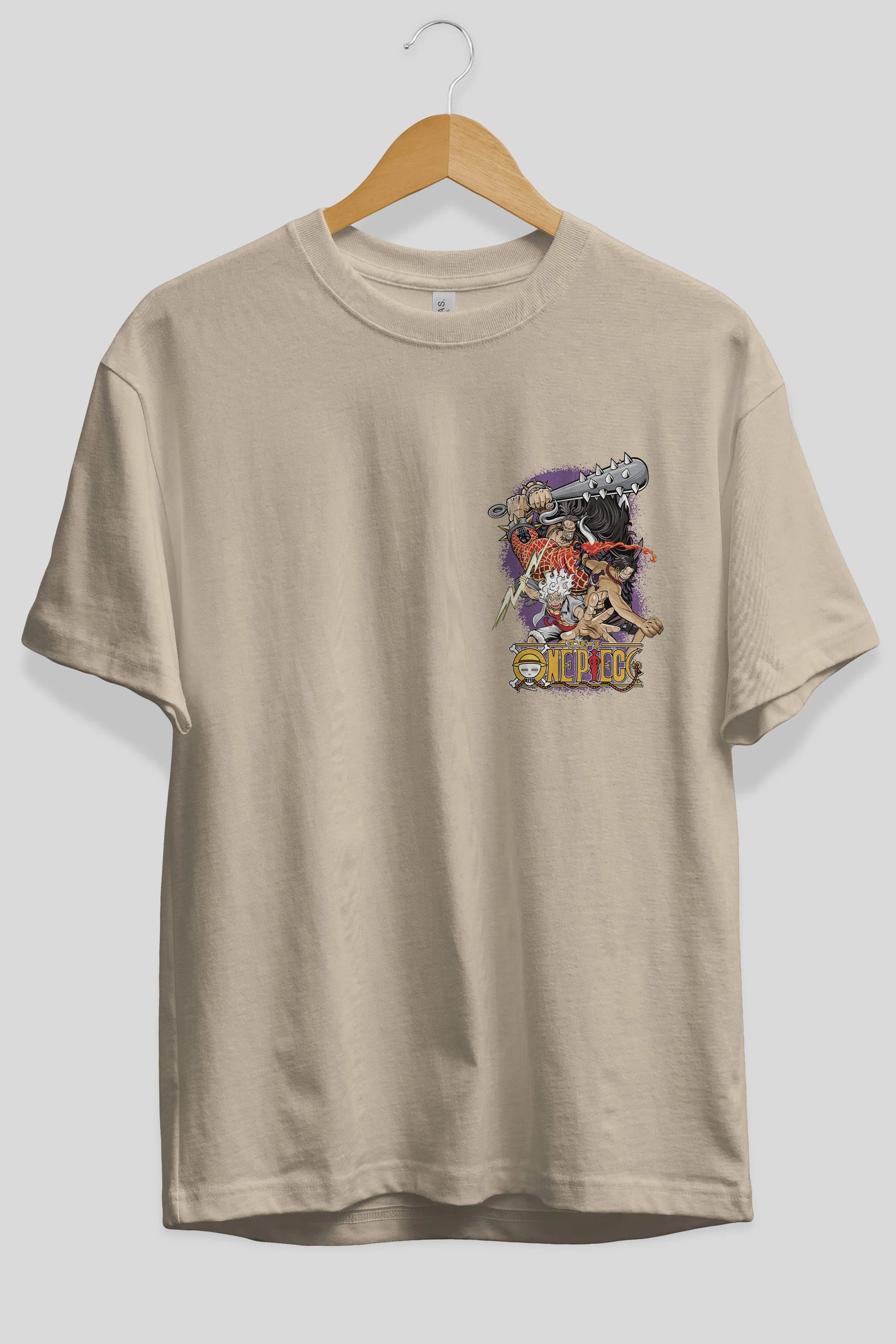 ONE PIECE (6) Ön Sol Baskılı Oversize t-shirt Erkek Kadın Unisex %100 Pamuk Bisiklet Yaka tişort