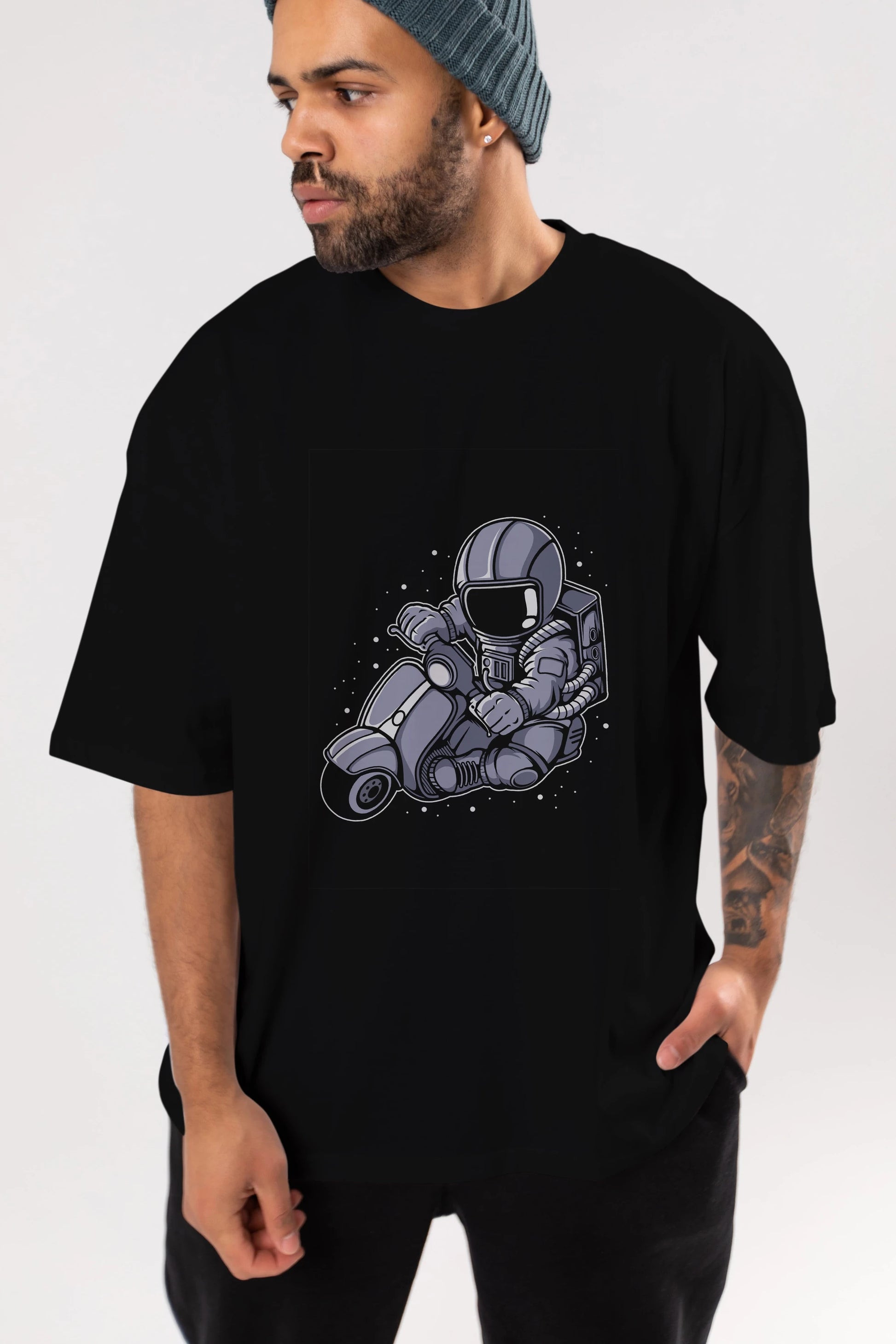 Astronaut Scooter (2) Ön Baskılı Oversize t-shirt Erkek Kadın Unisex