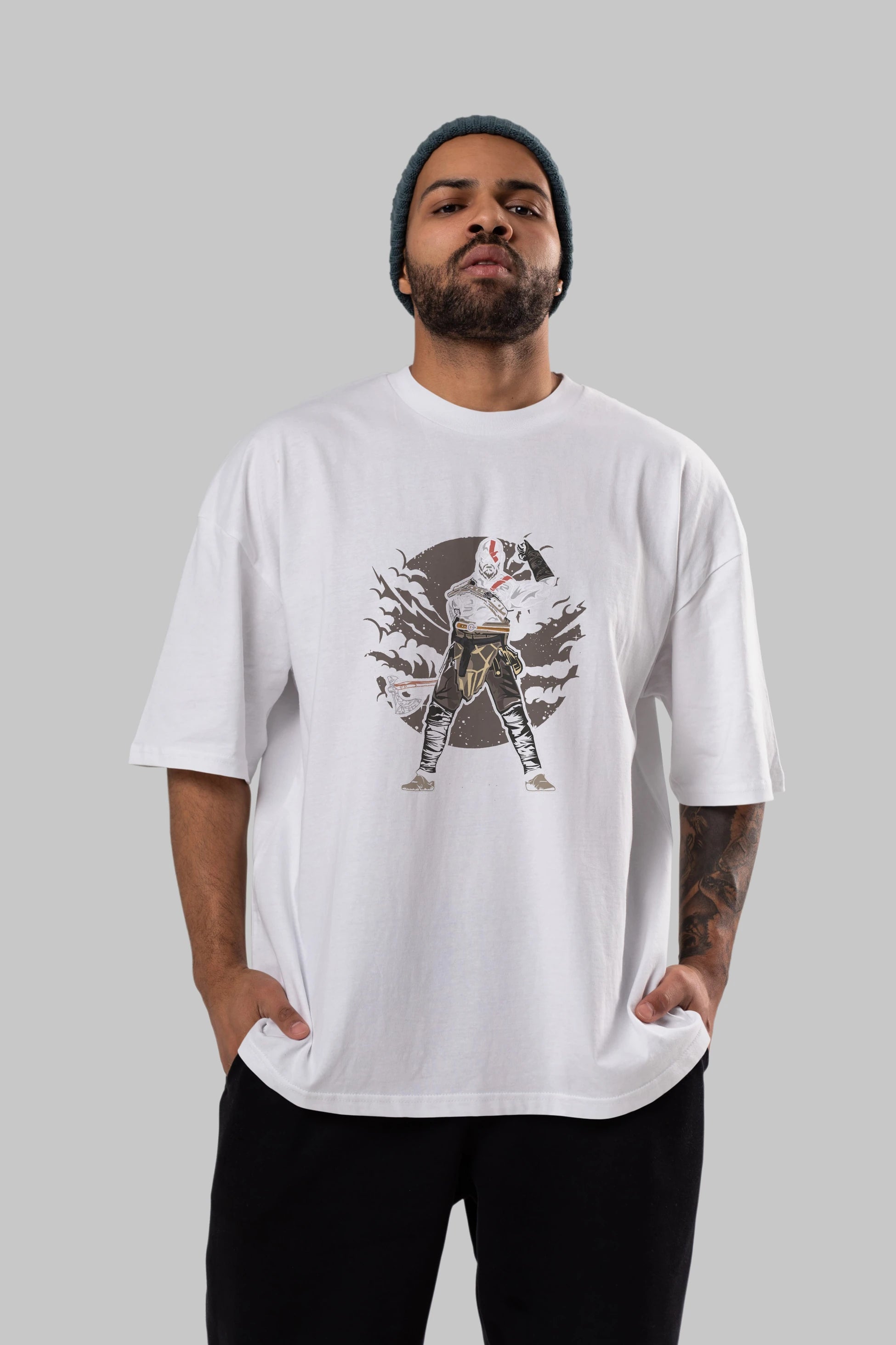 GOD OF WAR Ön Baskılı Oversize t-shirt Erkek Kadın Unisex %100 Pamuk tişort
