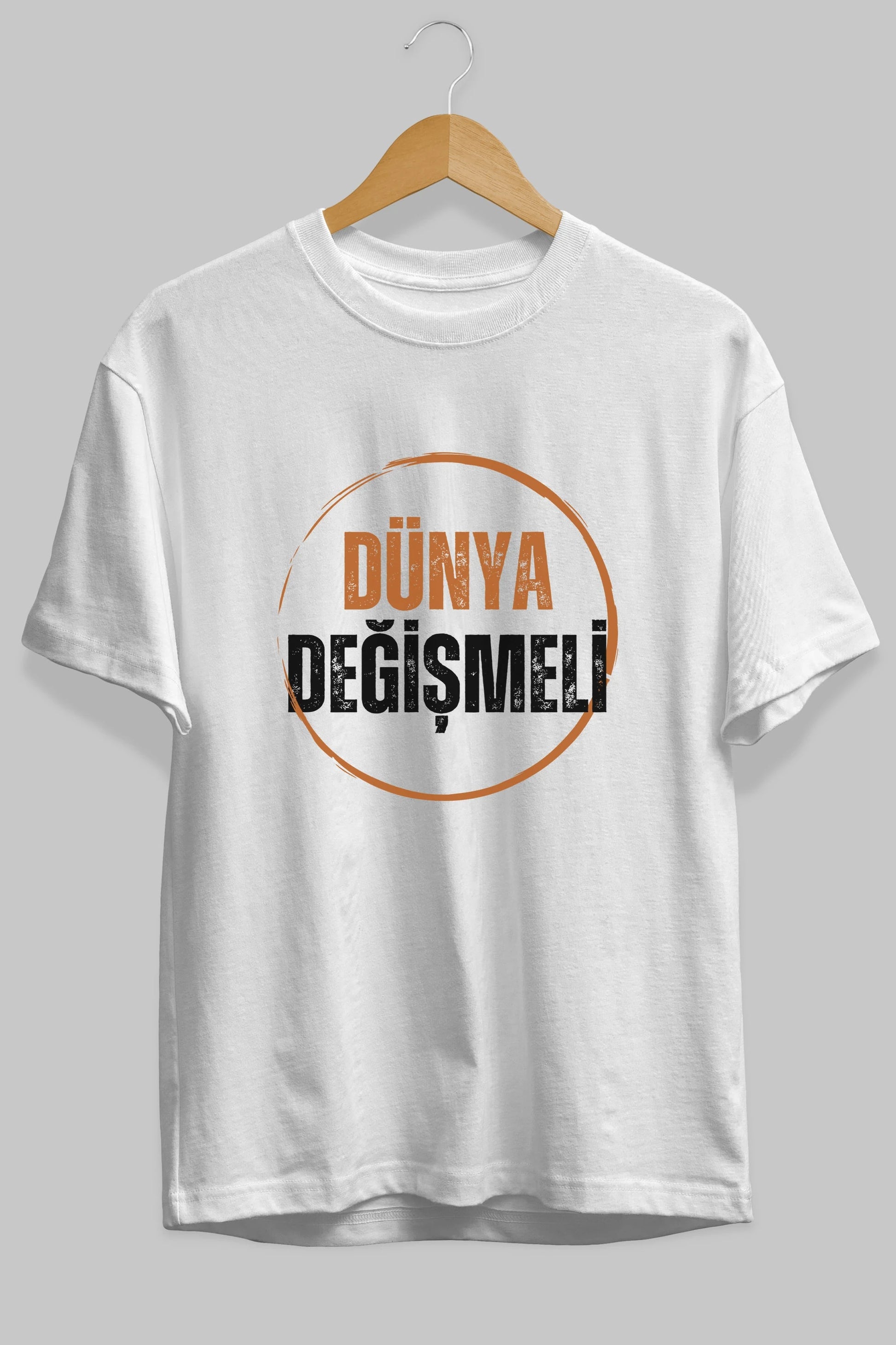 Dünya Değişmeli Yazılı Ön Baskılı Oversize t-shirt Erkek Kadın Unisex