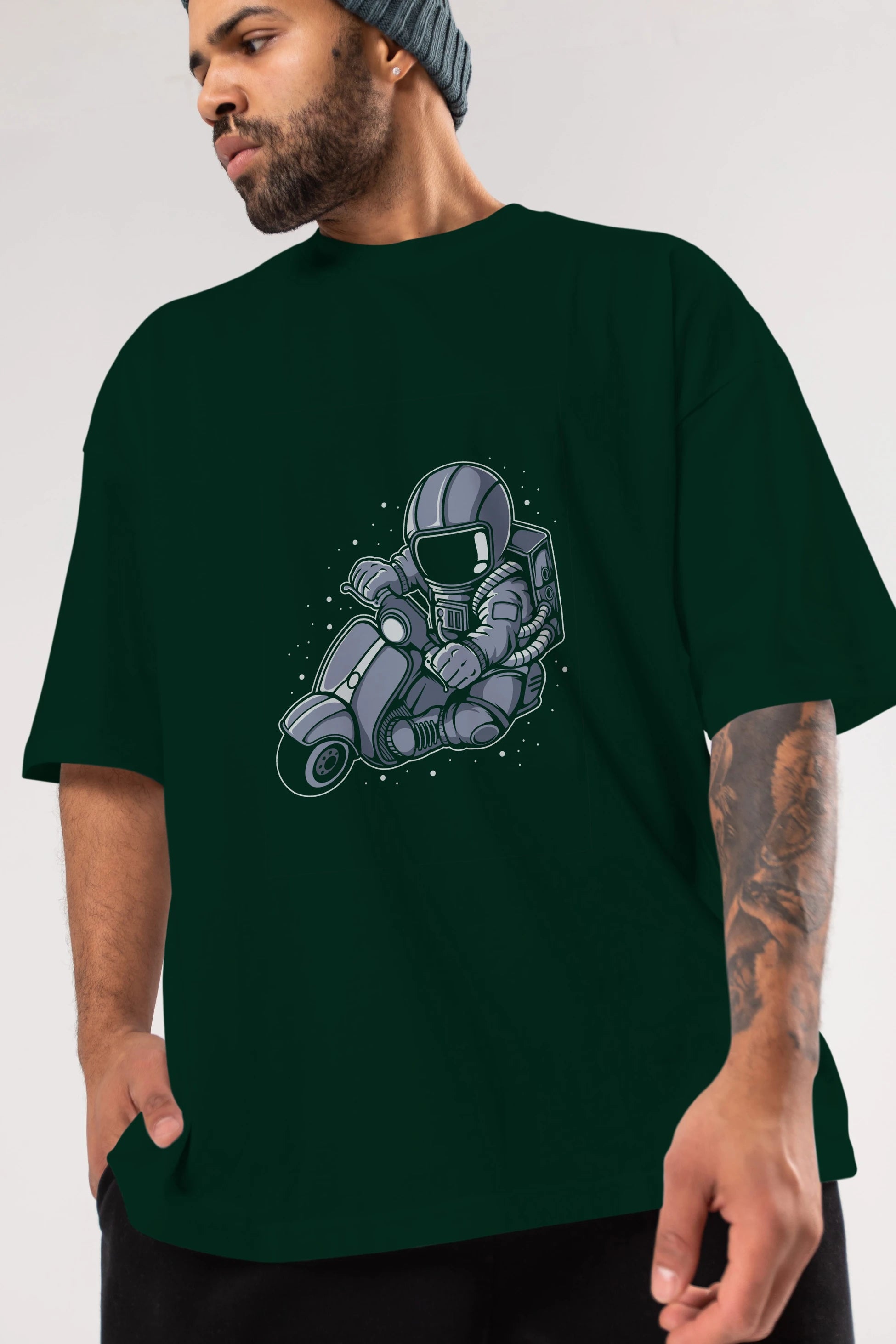 Astronaut Scooter (2) Ön Baskılı Oversize t-shirt Erkek Kadın Unisex