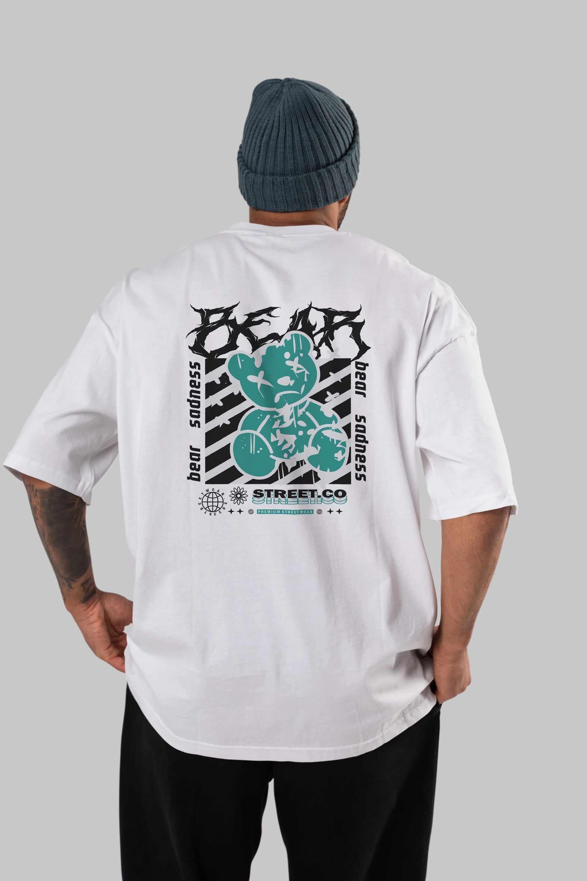 Bear Sadness Arka Baskılı Oversize t-shirt Erkek Kadın Unisex