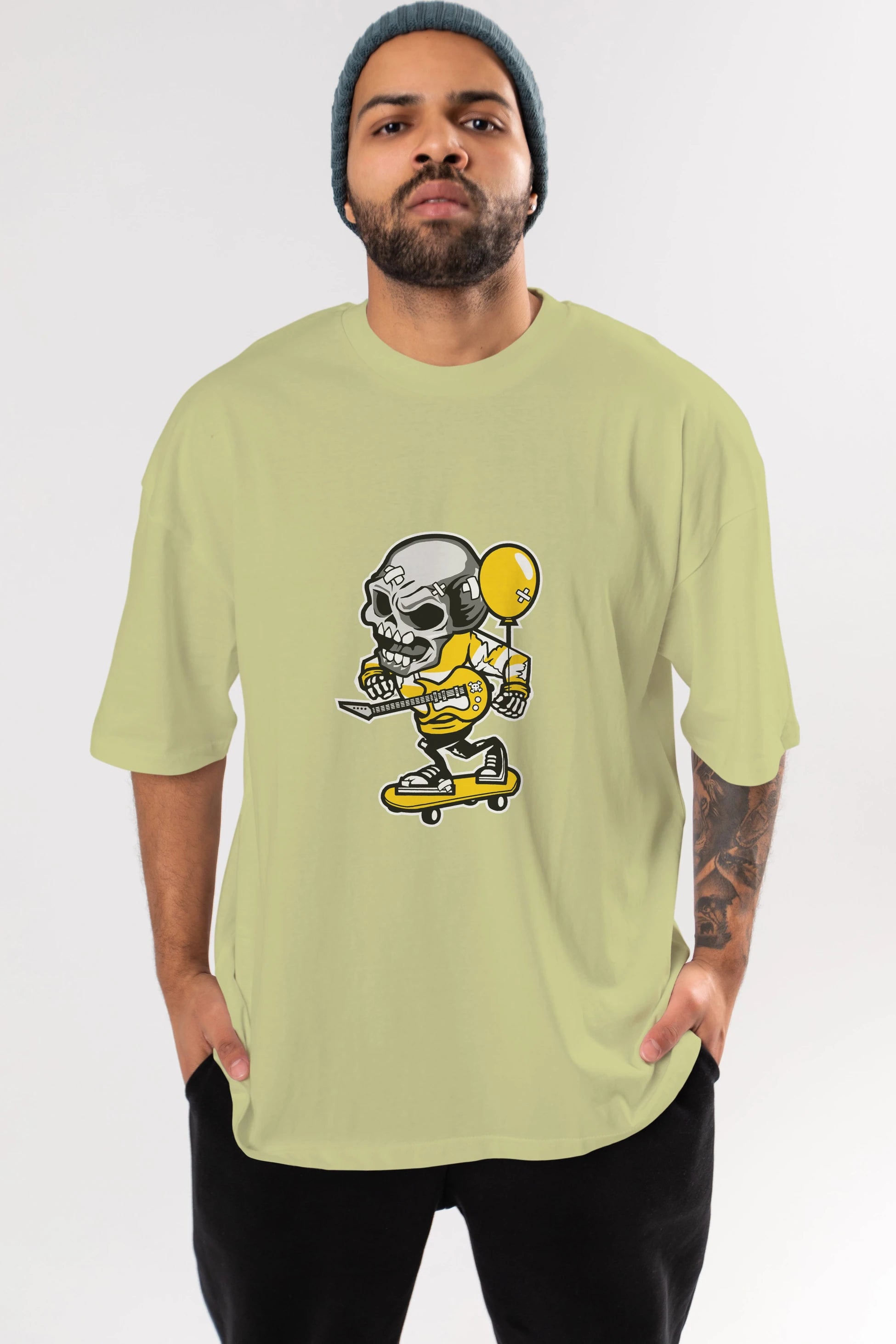 Skull Skater Ön Baskılı Oversize t-shirt Erkek Kadın Unisex %100 Pamuk tişort