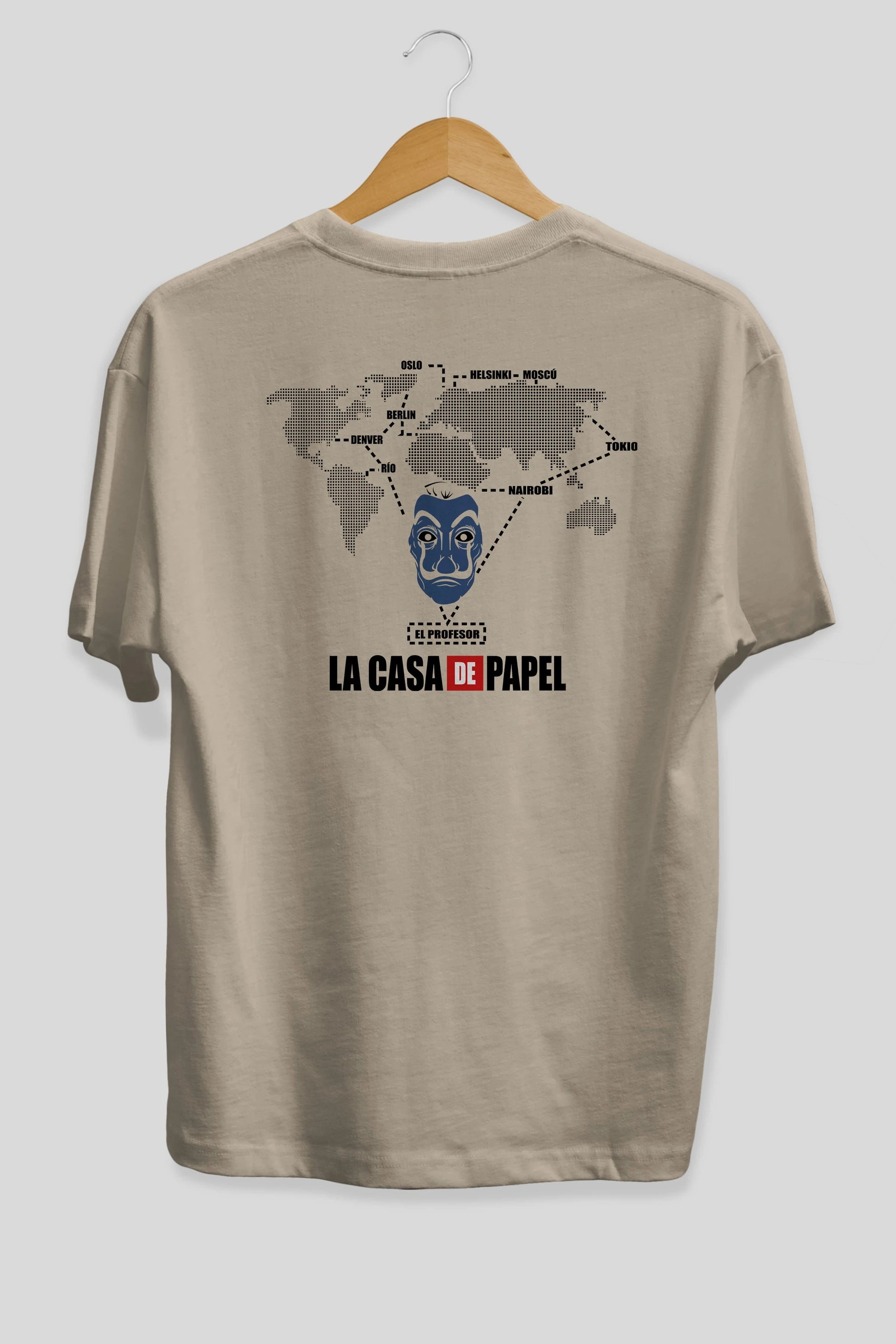 La Casa De Papel Arka Baskılı Oversize t-shirt Erkek Kadın Unisex %100 Pamuk Bisiklet Yaka tişort