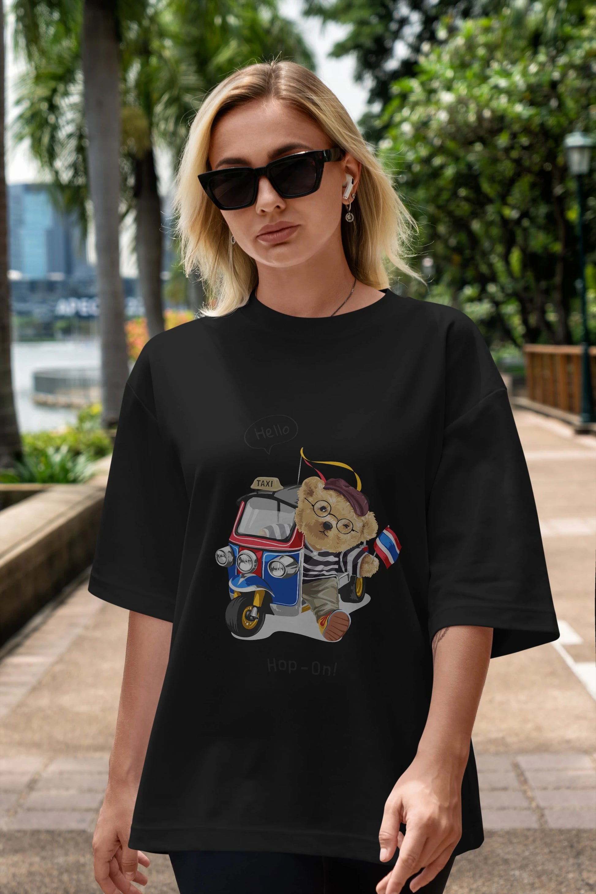 Teddy Bear Hop-On Ön Baskılı Oversize t-shirt Erkek Kadın Unisex %100 Pamuk