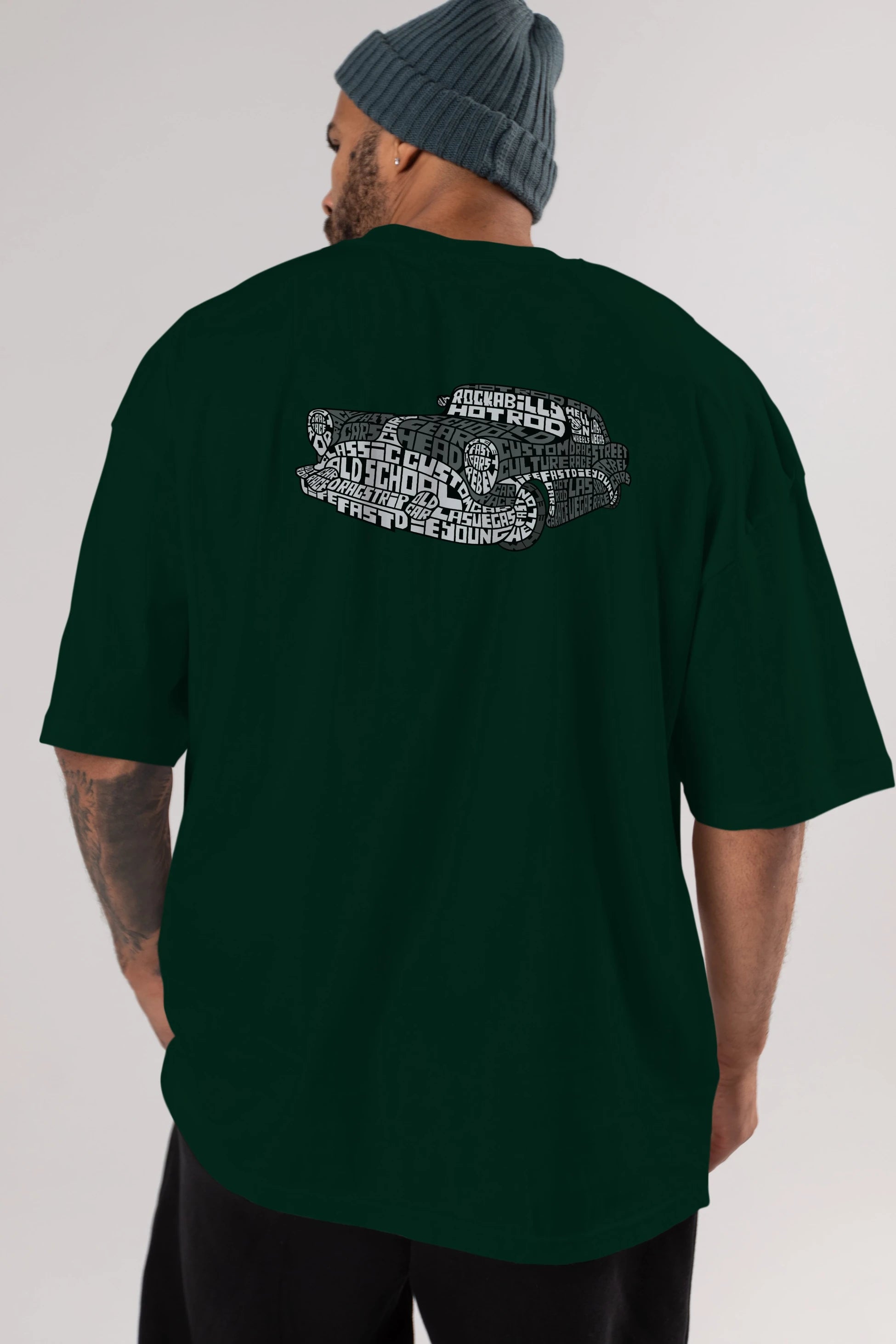 Hotrod Arka Baskılı Oversize t-shirt %100 pamuk Erkek Kadın Unisex