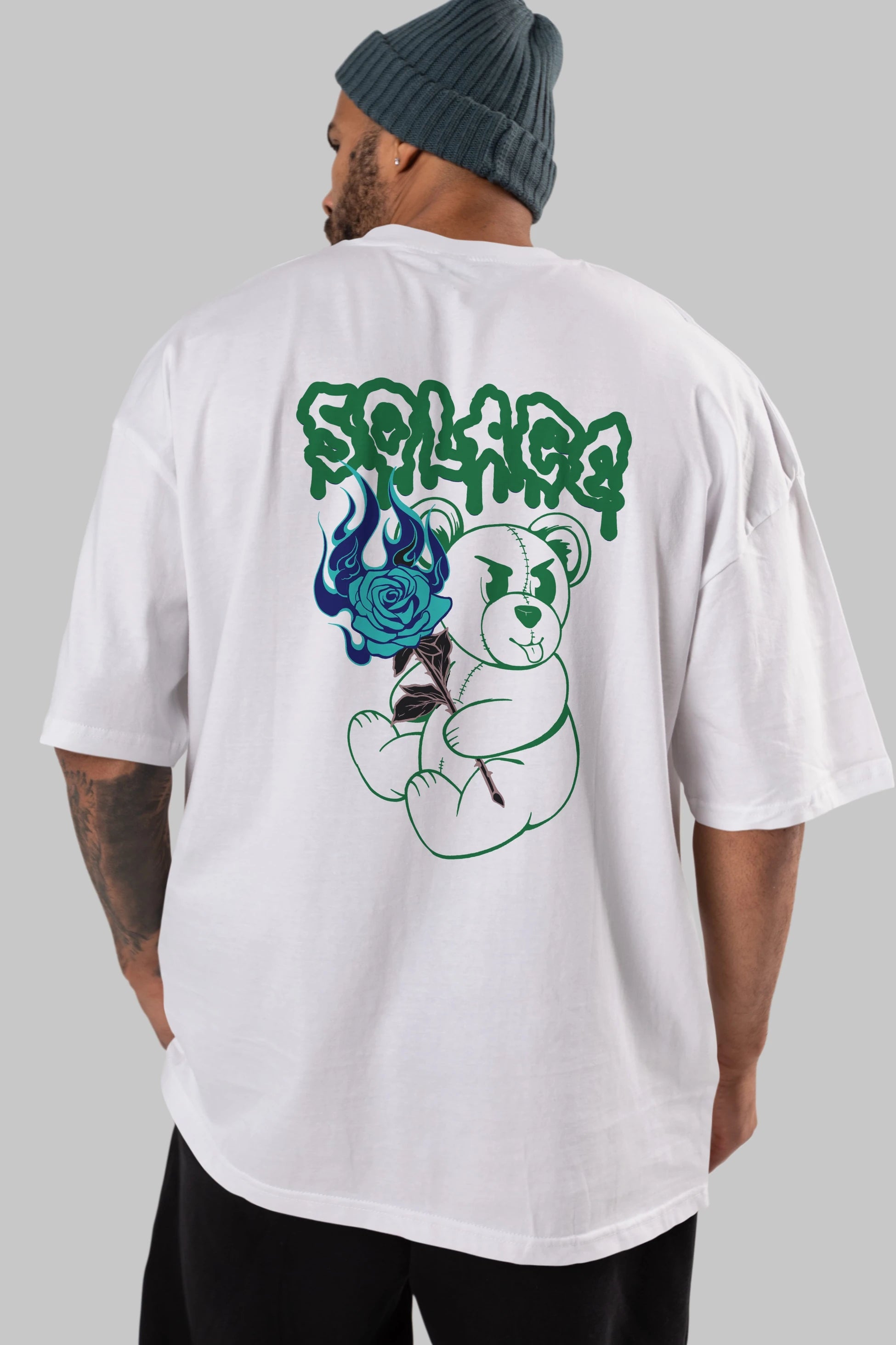 Solage Bear Arka Baskılı Oversize t-shirt Erkek Kadın Unisex
