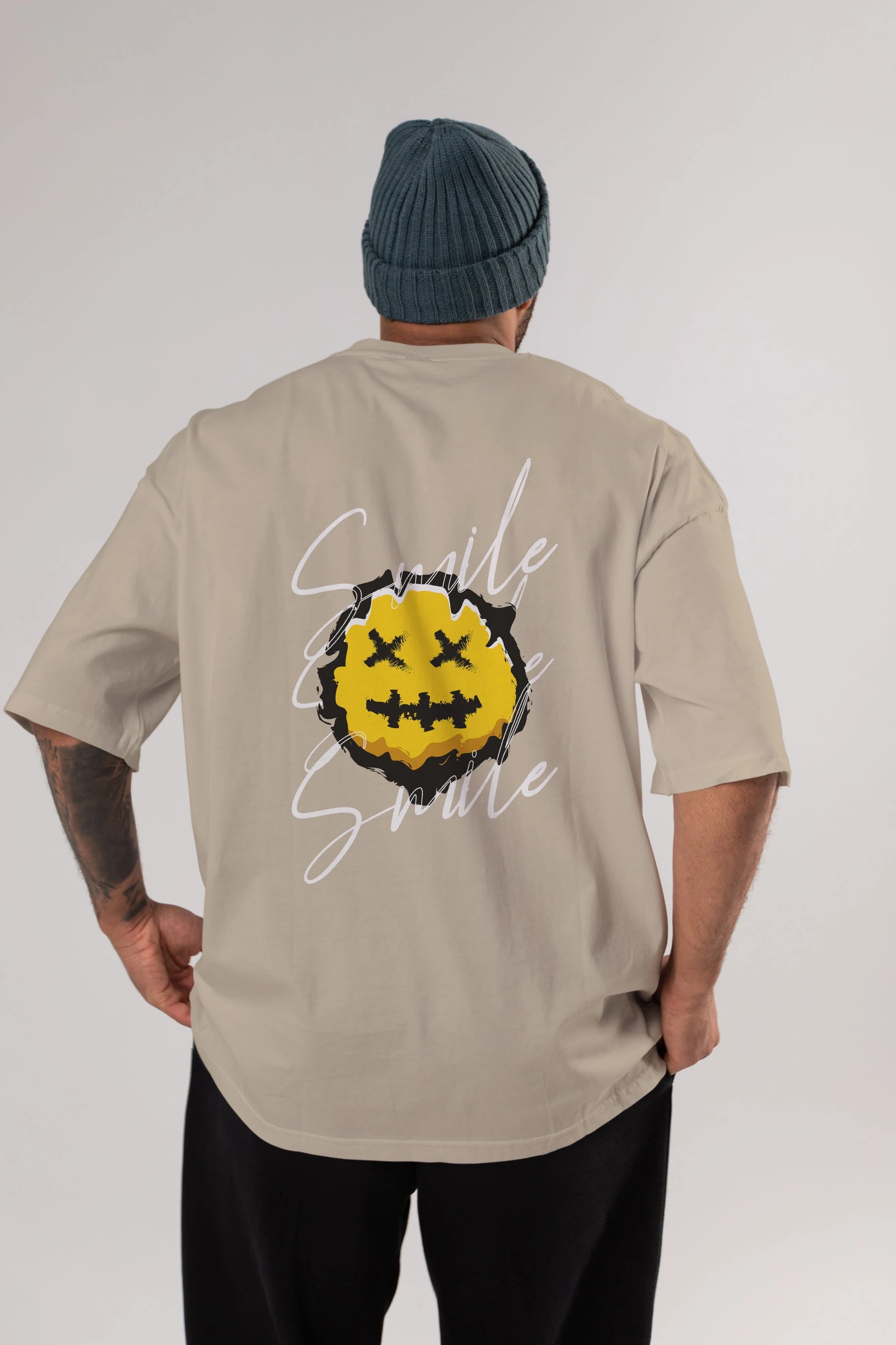 Smile Emoji Arka Baskılı Oversize t-shirt Erkek Kadın Unisex
