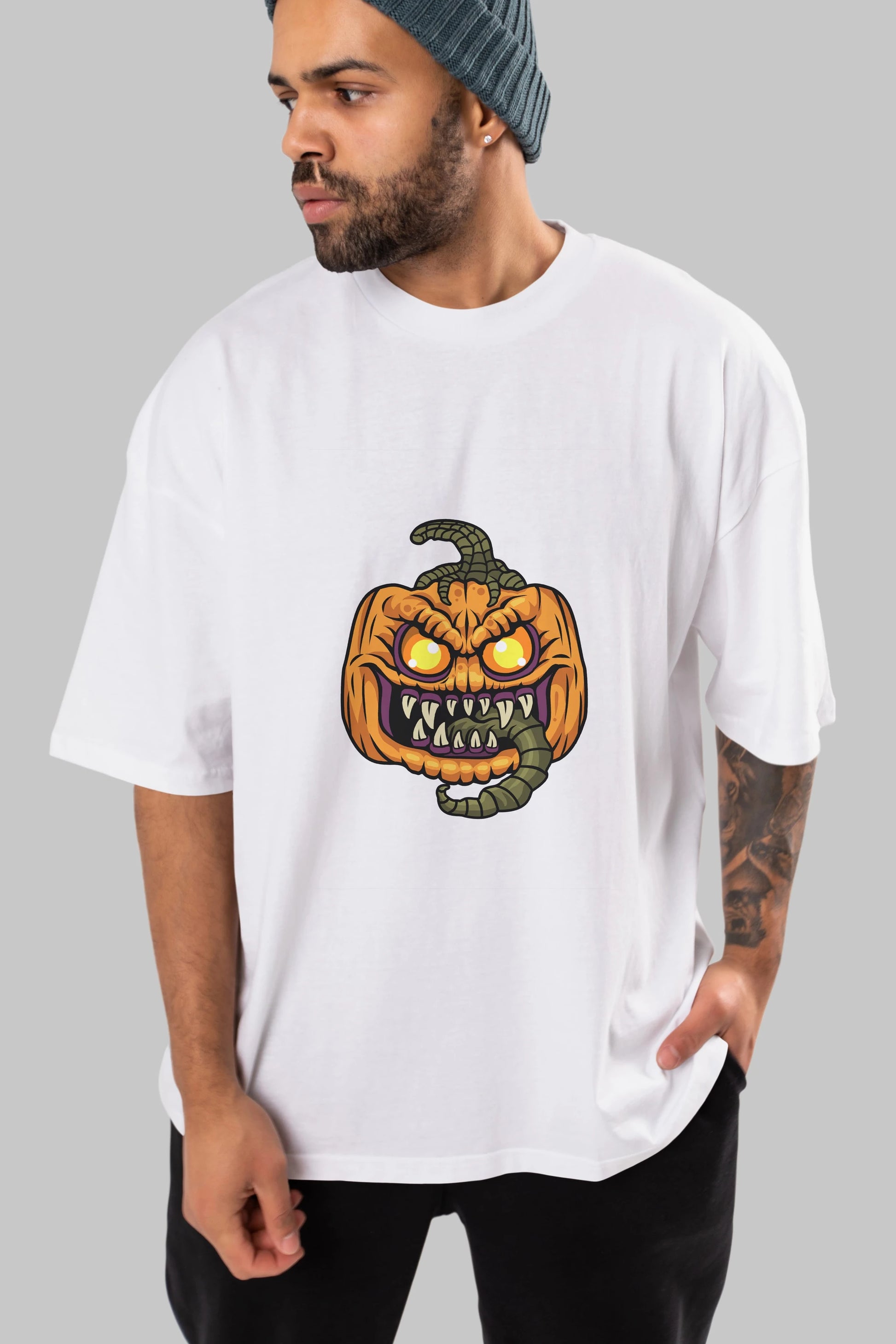 Halloween Ön Baskılı Oversize t-shirt Erkek Kadın Unisex %100 Pamuk tişort