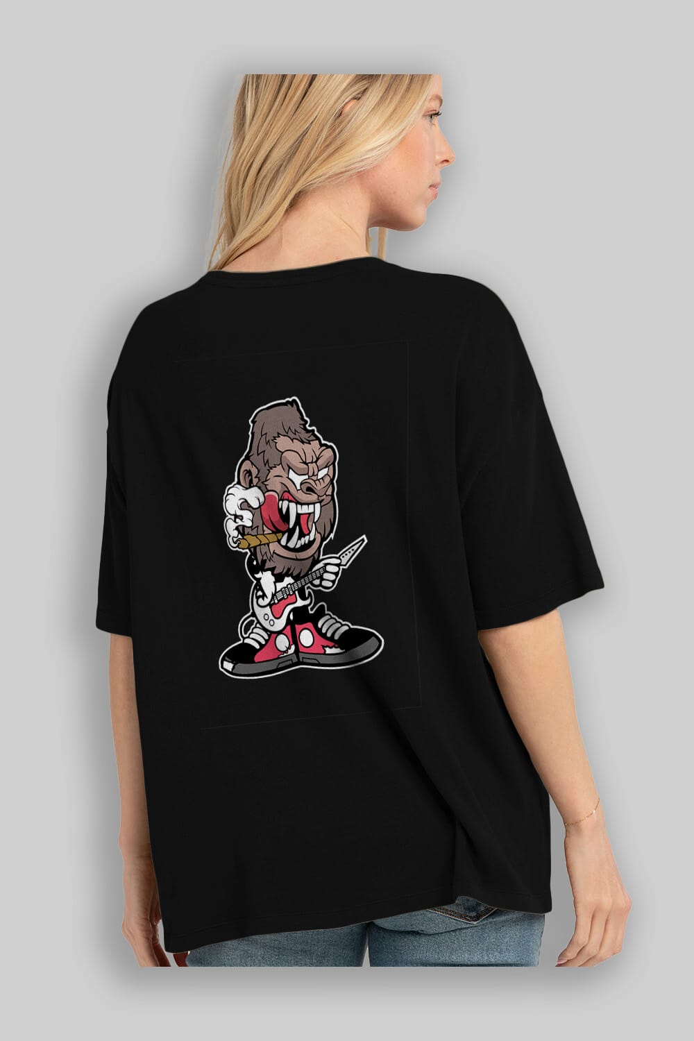 Gorilla Rock Star Arka Baskılı Oversize t-shirt Erkek Kadın Unisex %100 Pamuk tişort