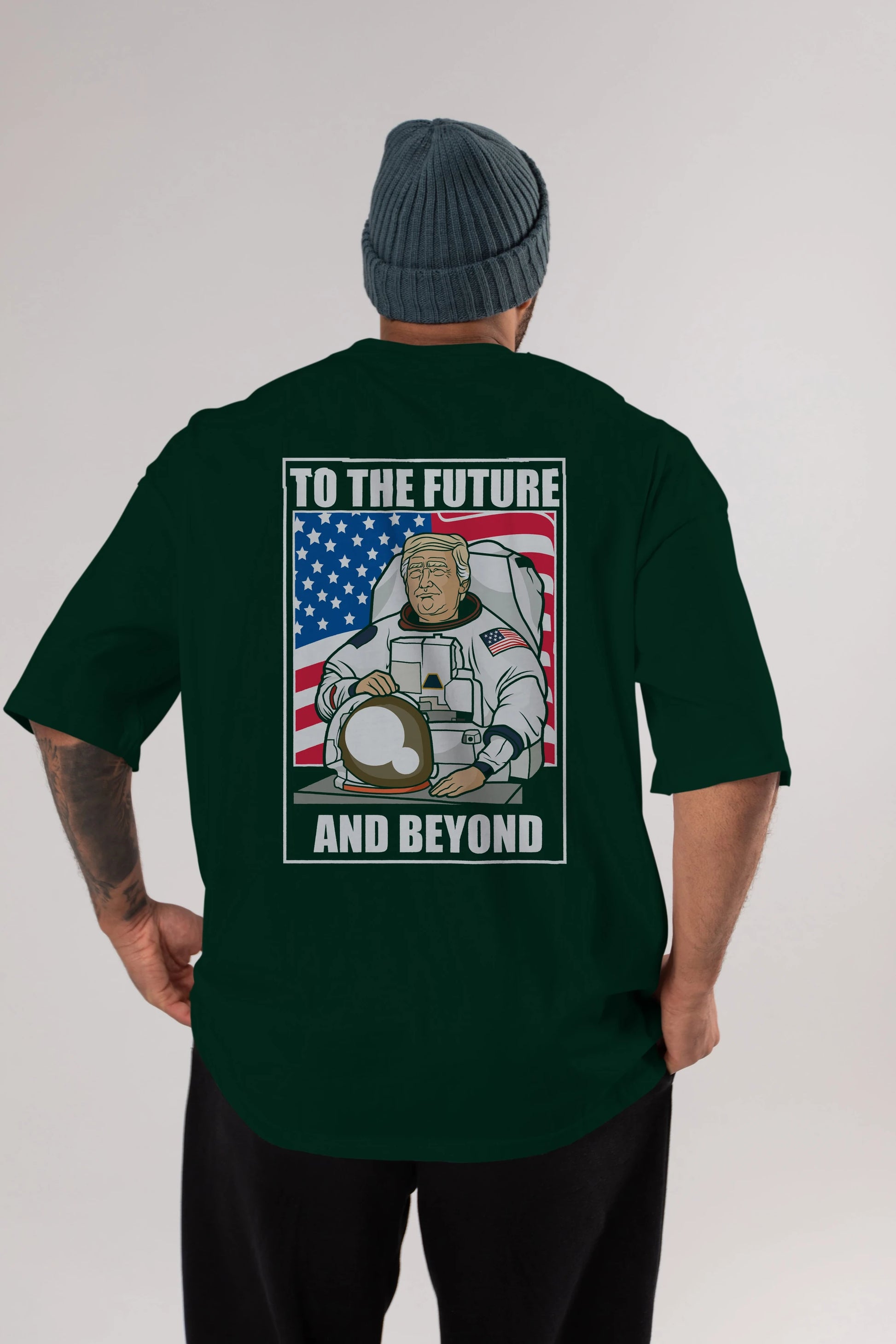 Trumpstronaut Arka Baskılı Oversize t-shirt Erkek Kadın Unisex %100 Pamuk tişort