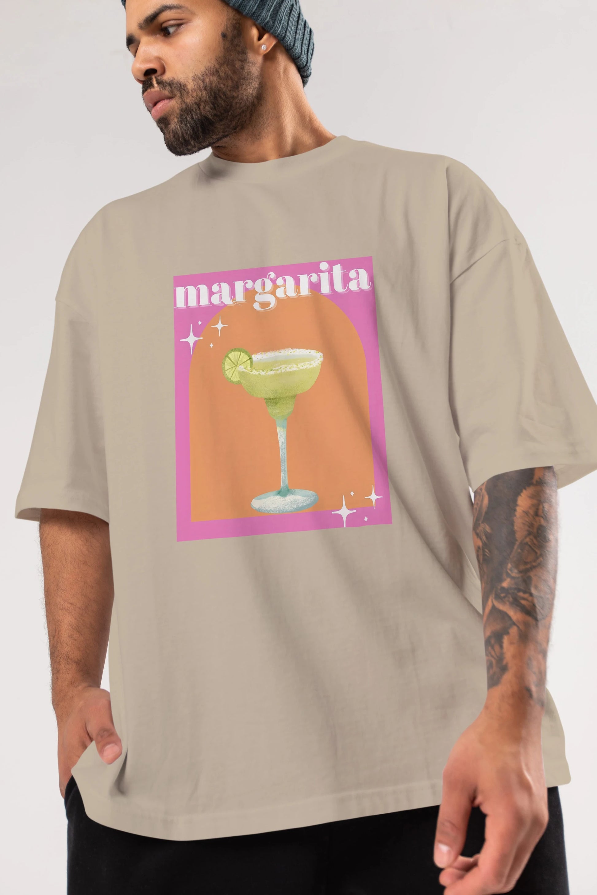 Margarita 7 Ön Baskılı Oversize t-shirt Erkek Kadın Unisex %100 Pamuk Bisiklet Yaka tişort