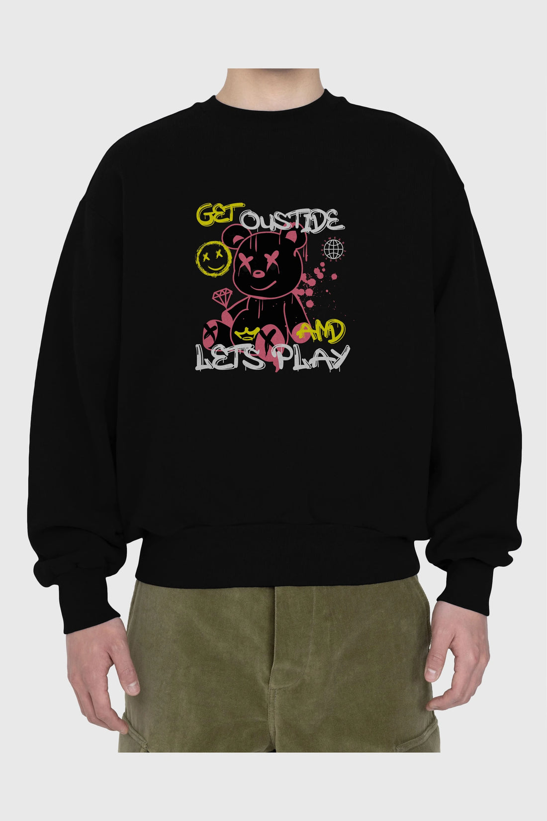 Get Outside Bear Ön Baskılı Oversize Sweatshirt Erkek Kadın Unisex