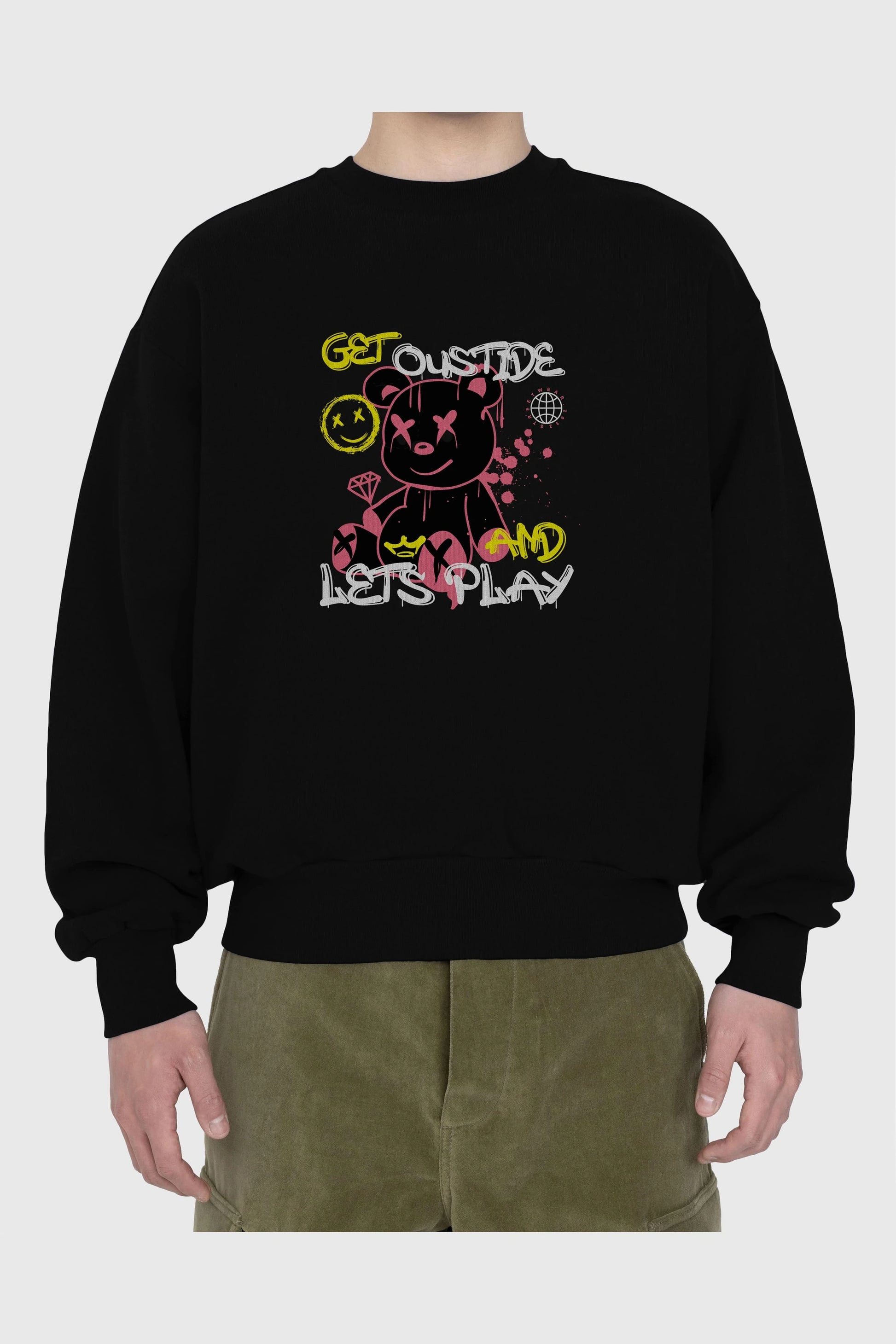 Get Outside Bear Ön Baskılı Oversize Sweatshirt Erkek Kadın Unisex